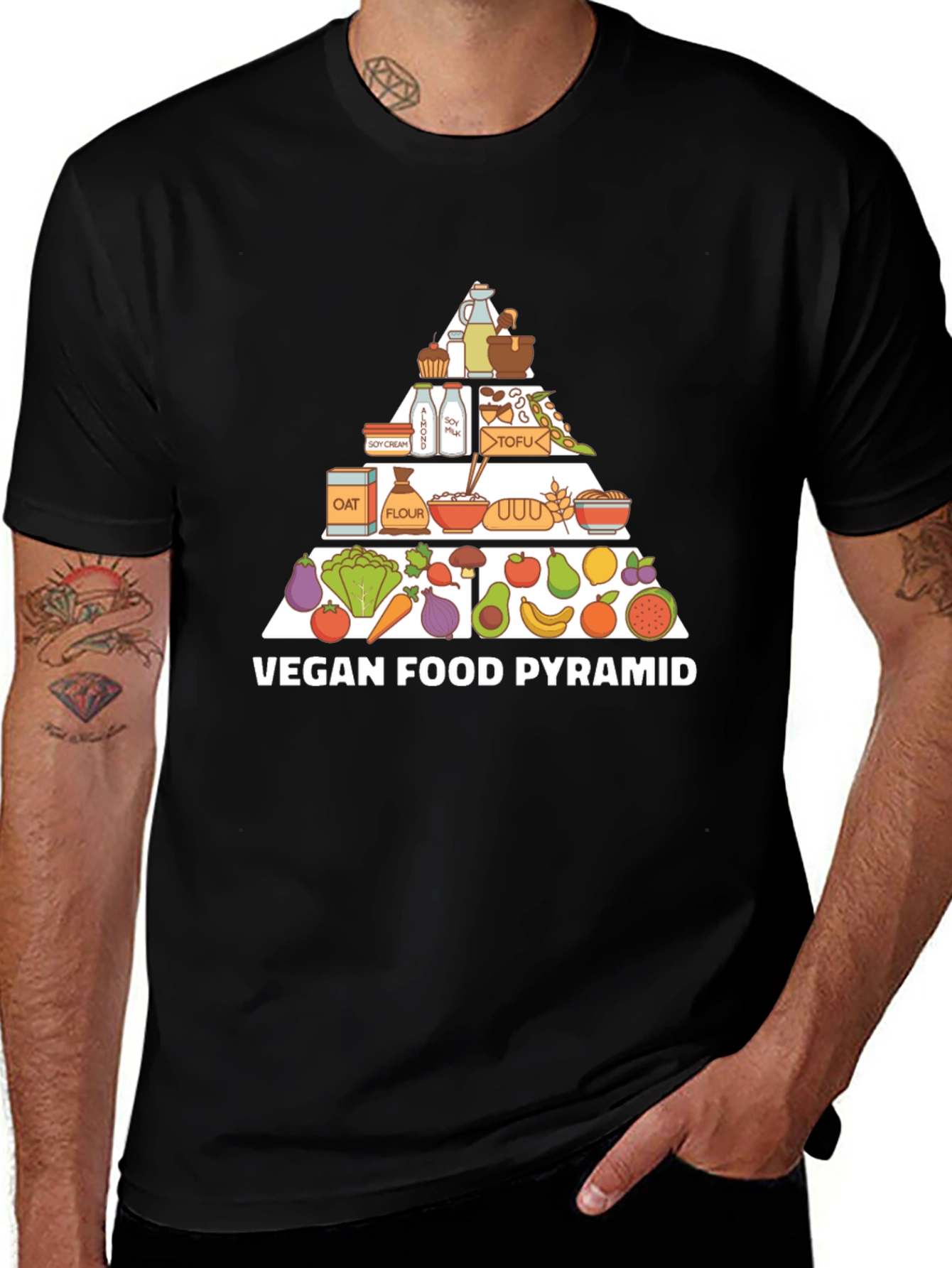 Vegan Food Pyramid T-Shirt - Black Cotton Tee