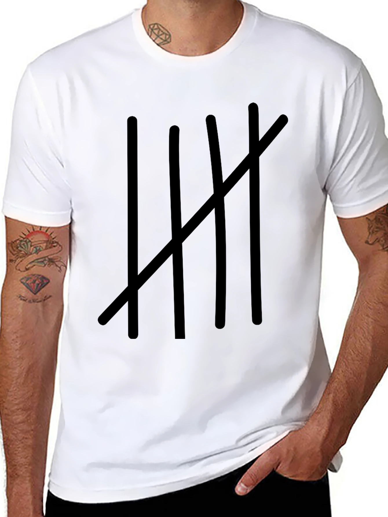 Tally Mark Graphic Tee - Mens Black Cotton T-Shirt