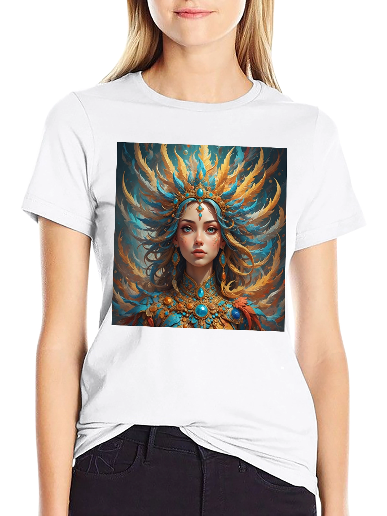 Artistic Graphic Tee: Woman with Headdress