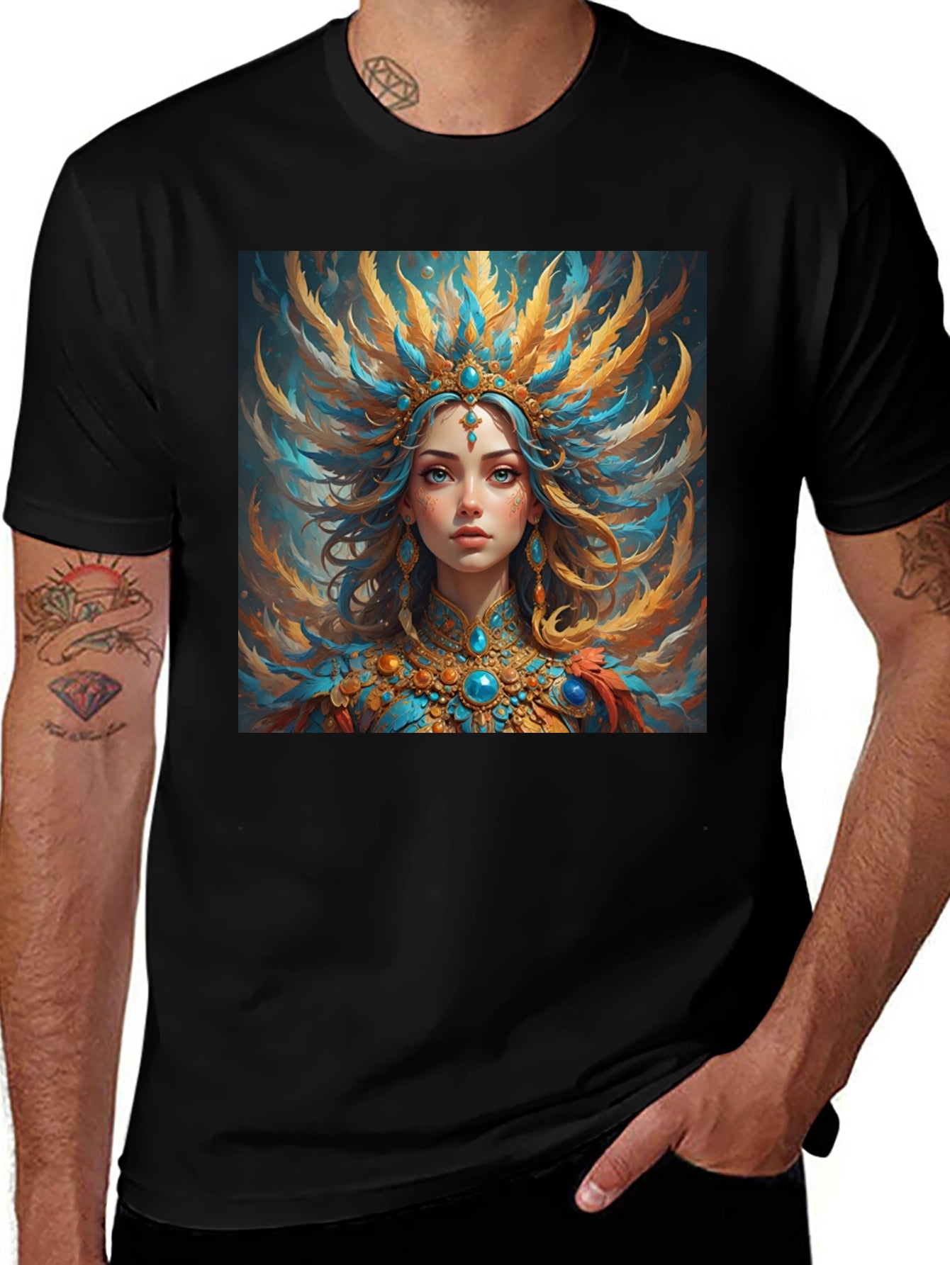 Artistic Graphic Tee: Woman with Headdress