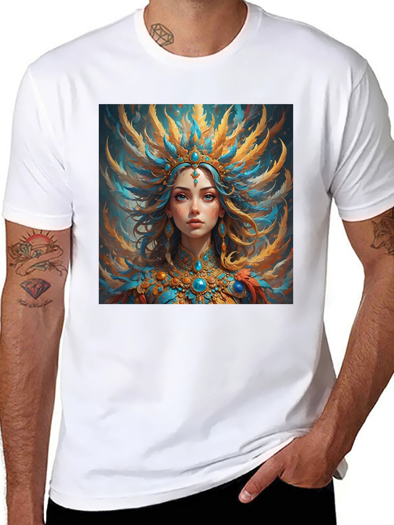 Artistic Graphic Tee: Woman with Headdress