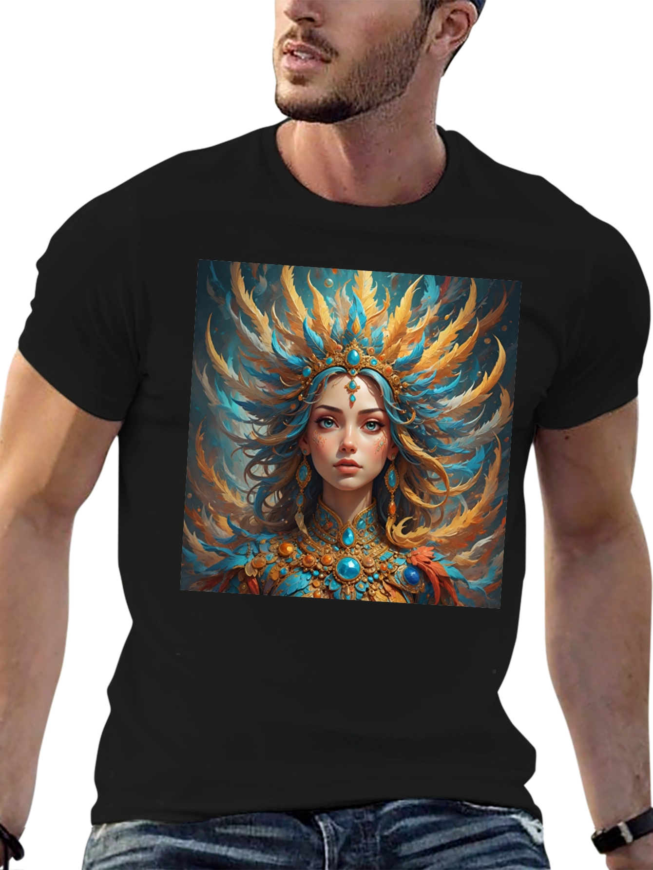 Artistic Graphic Tee: Woman with Headdress