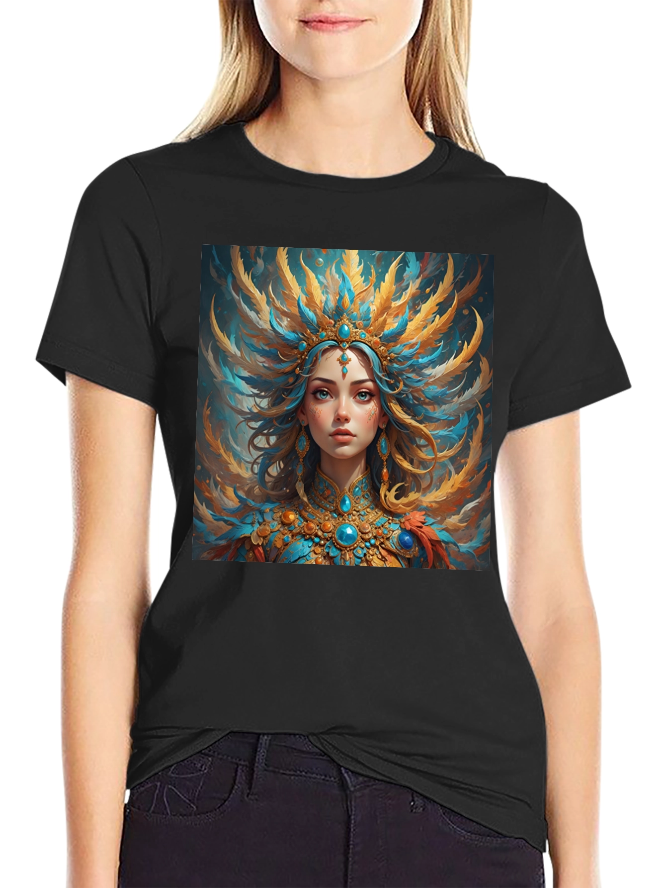Artistic Graphic Tee: Woman with Headdress