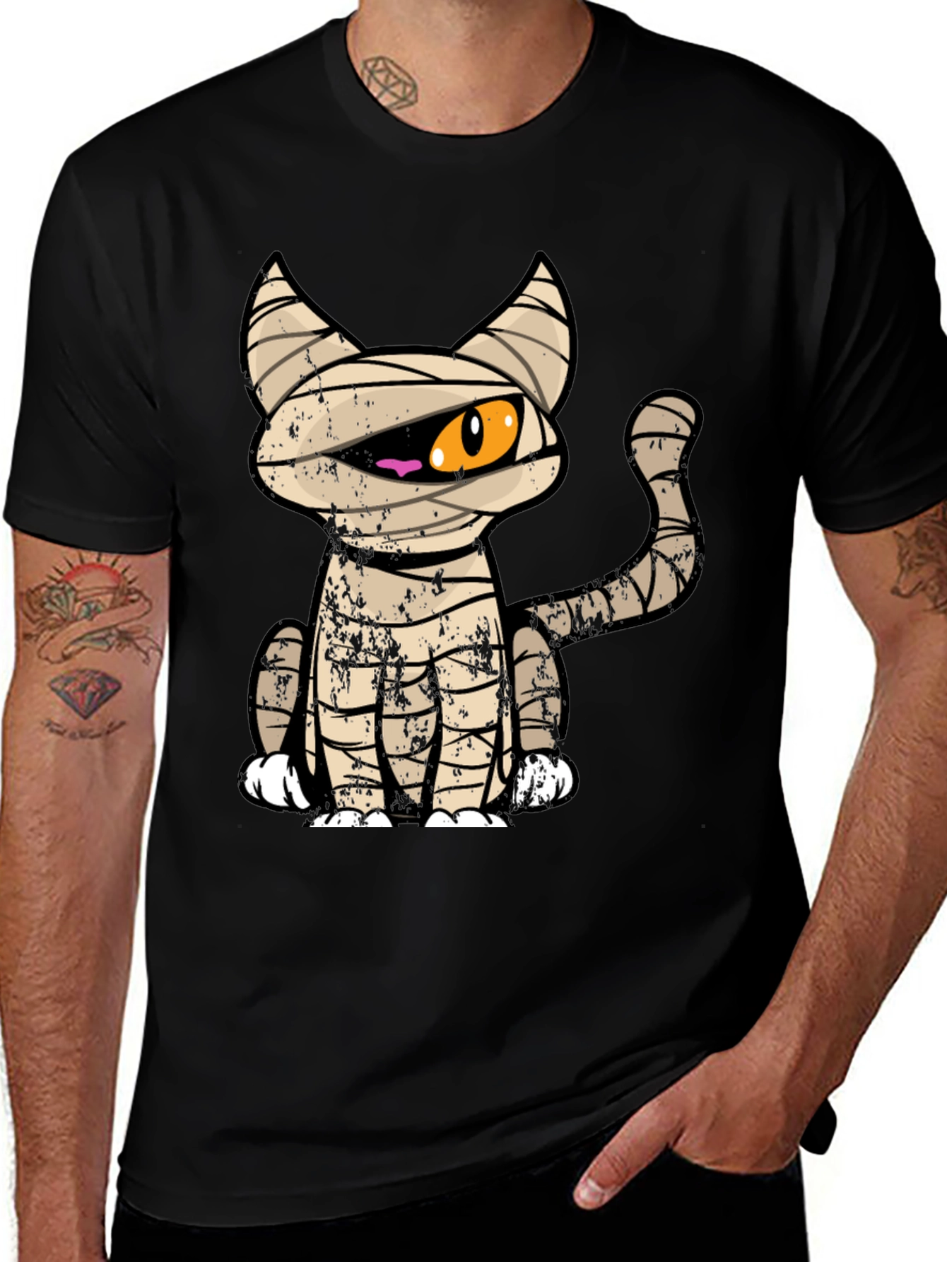 Mummy Cat Graphic Tee - Halloween T-Shirt