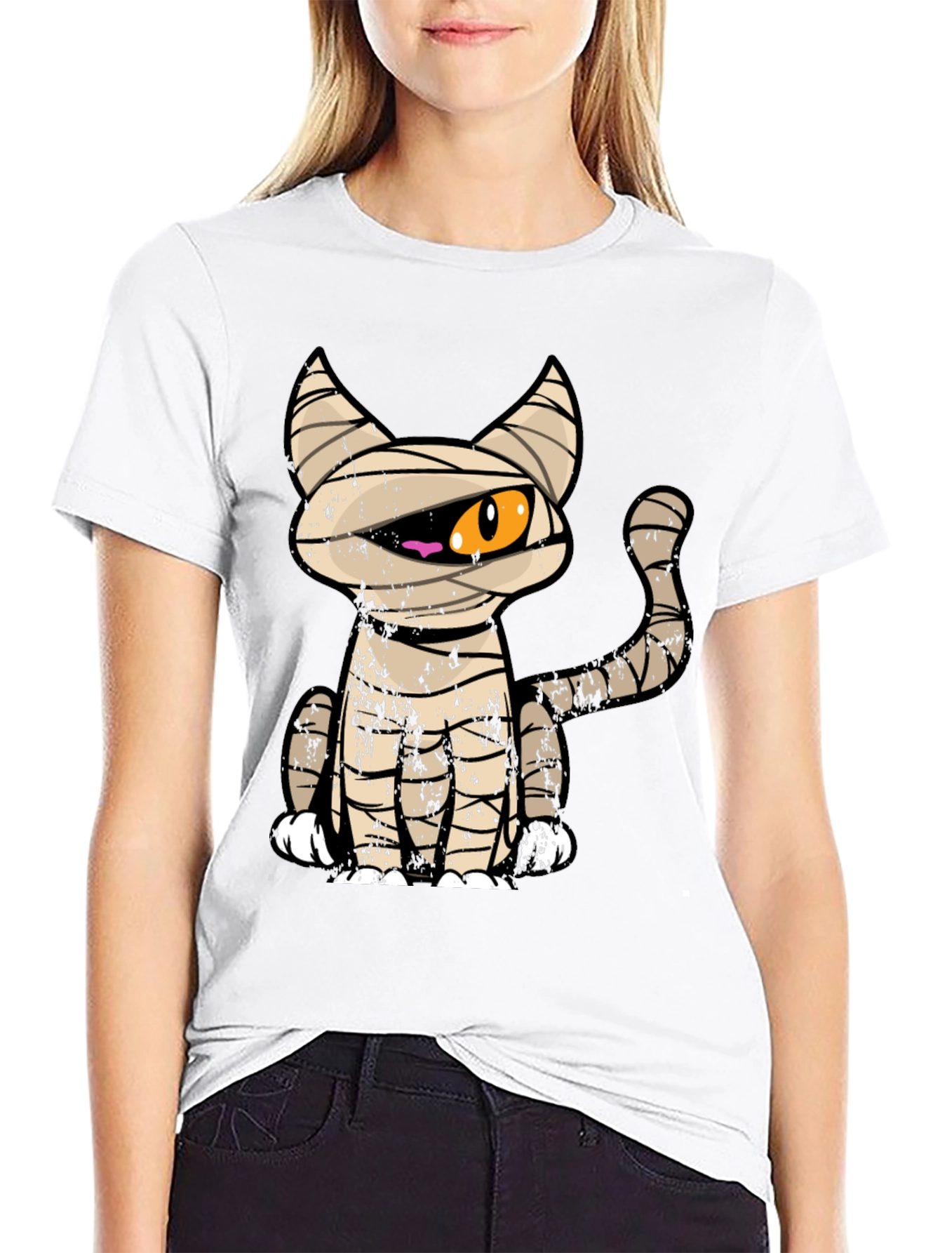 Mummy Cat Graphic Tee - Halloween T-Shirt