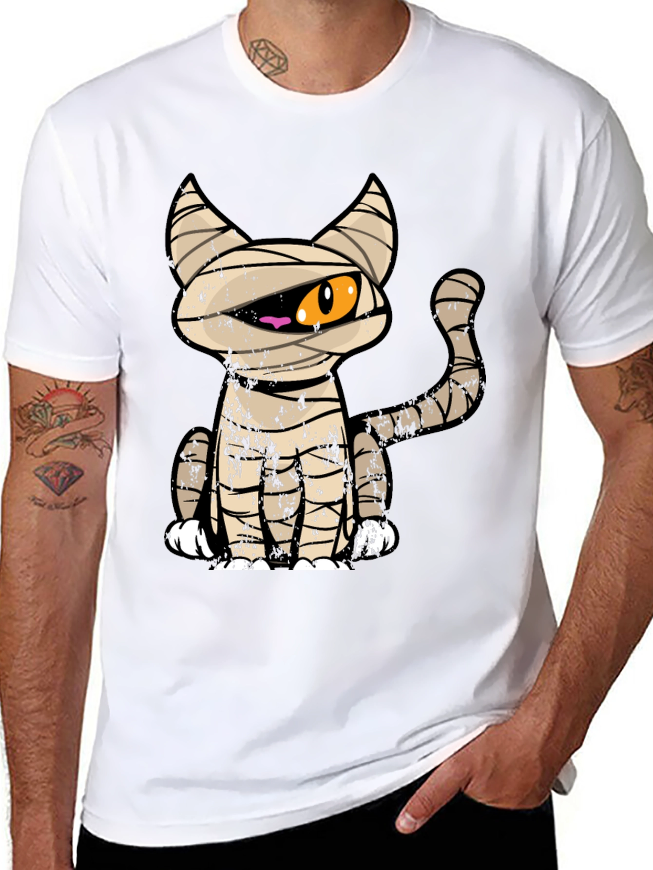 Mummy Cat Graphic Tee - Halloween T-Shirt
