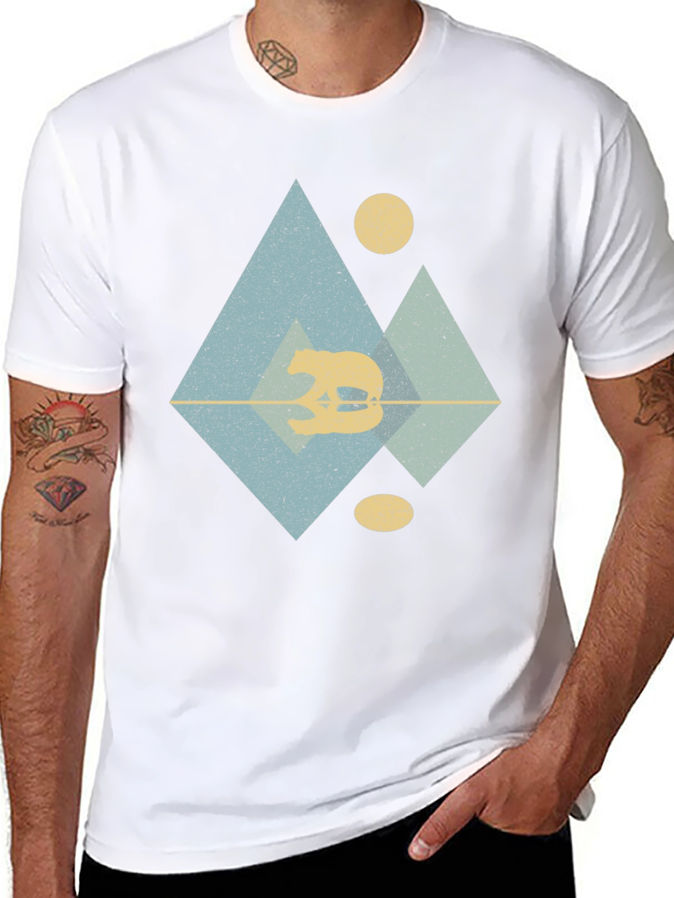 Geometric Bear Graphic Tee - Black