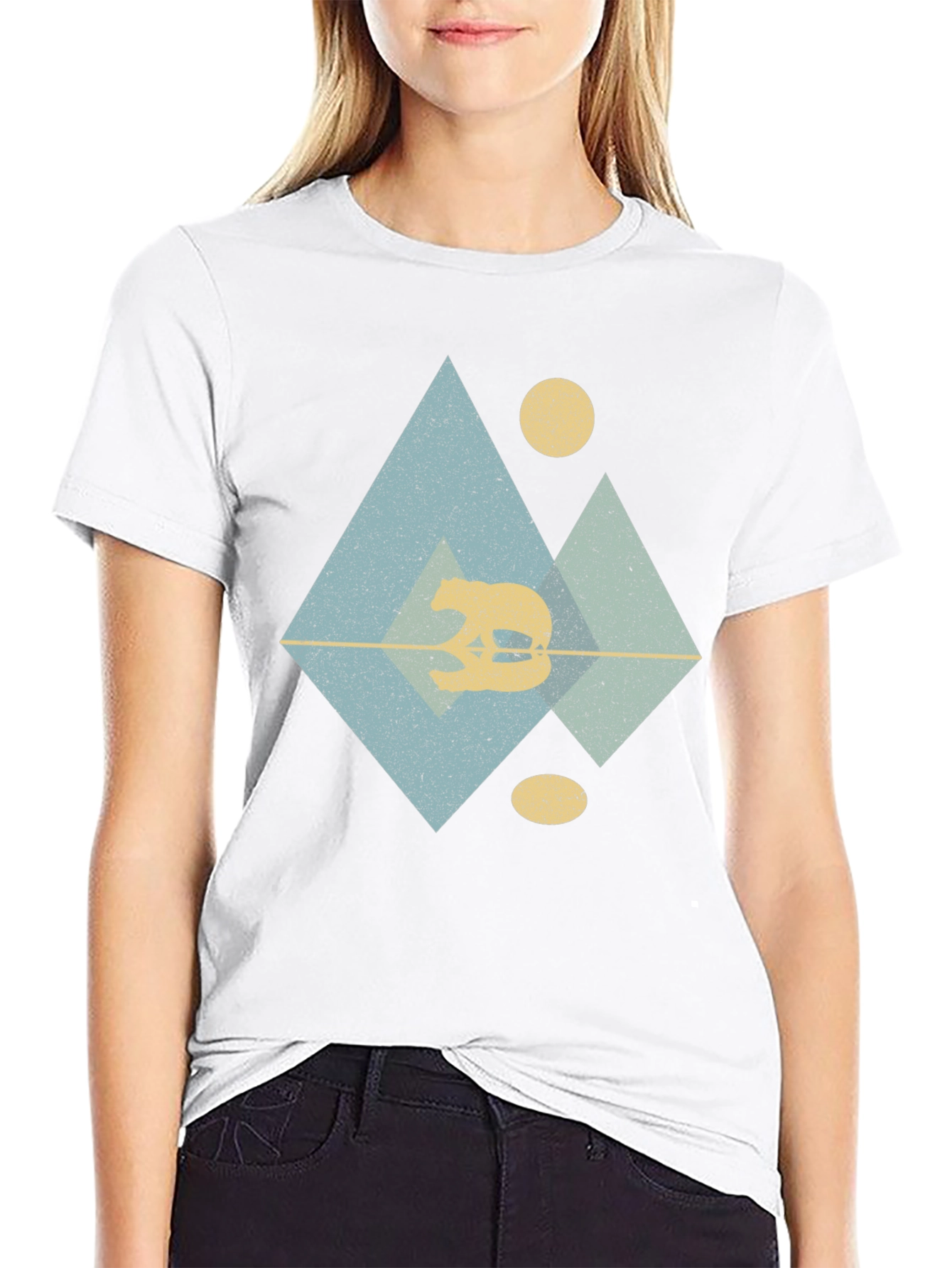 Geometric Bear Graphic Tee - Black