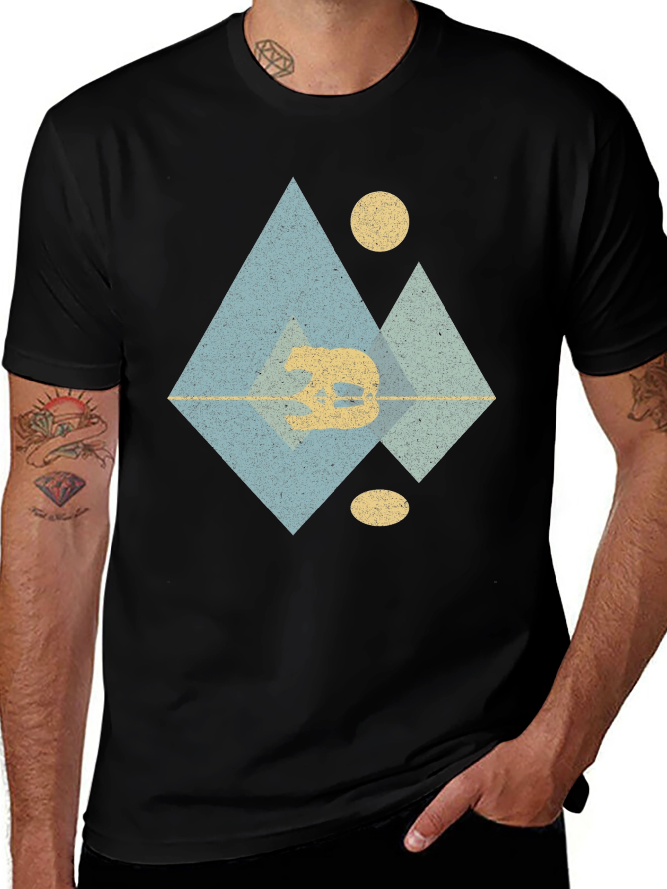 Geometric Bear Graphic Tee - Black