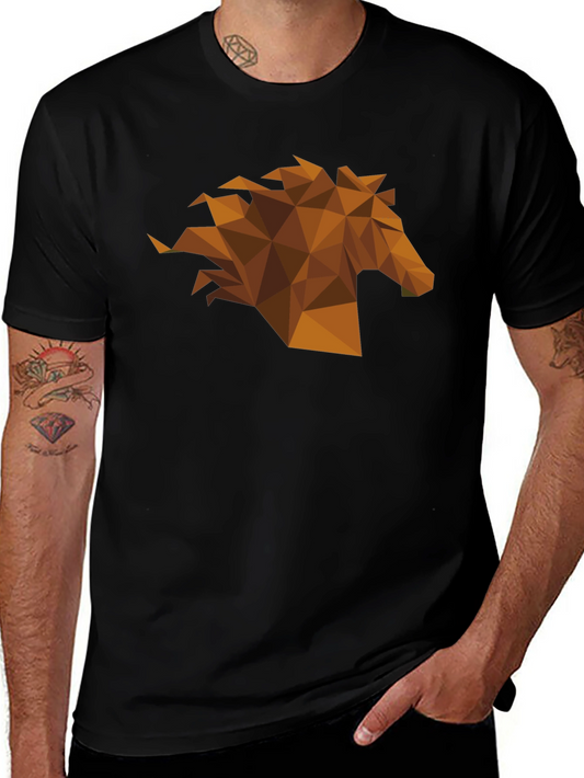Geometric Horse Head Tee - Stylish Black Graphic T-Shirt