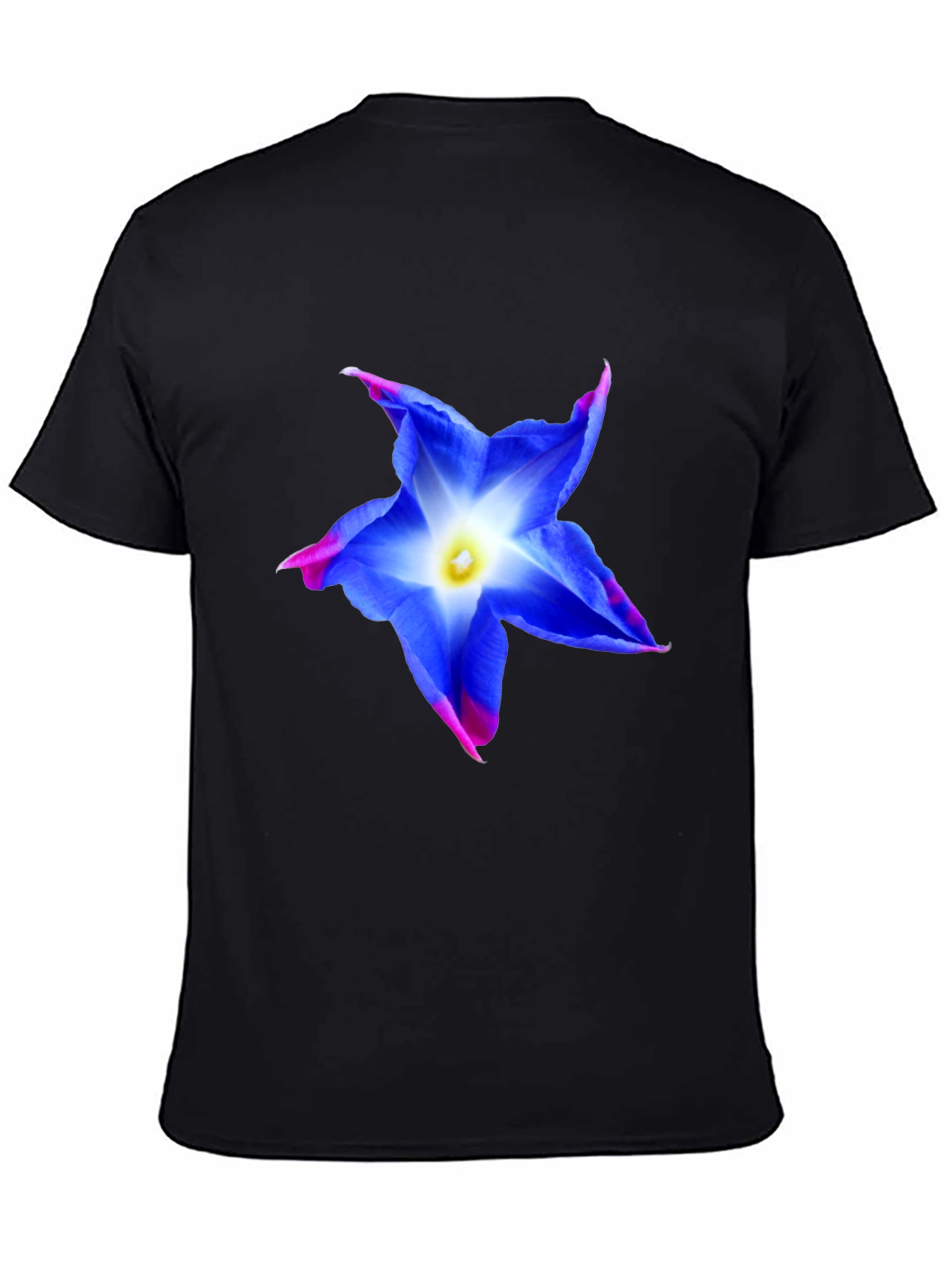 Blue Flower Graphic Tee - Stylish Mens Black T-Shirt