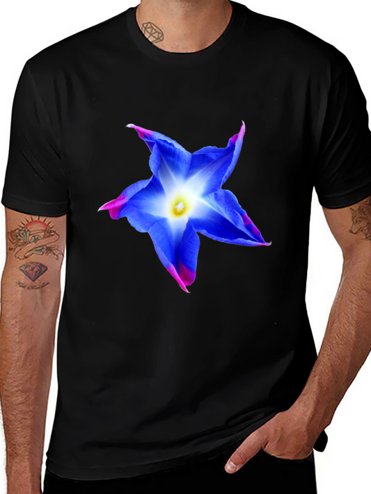 Blue Flower Graphic Tee - Stylish Mens Black T-Shirt