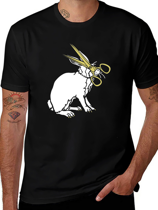 Rabbit with Scissors Graphic Tee - Quirky Unisex Shirt