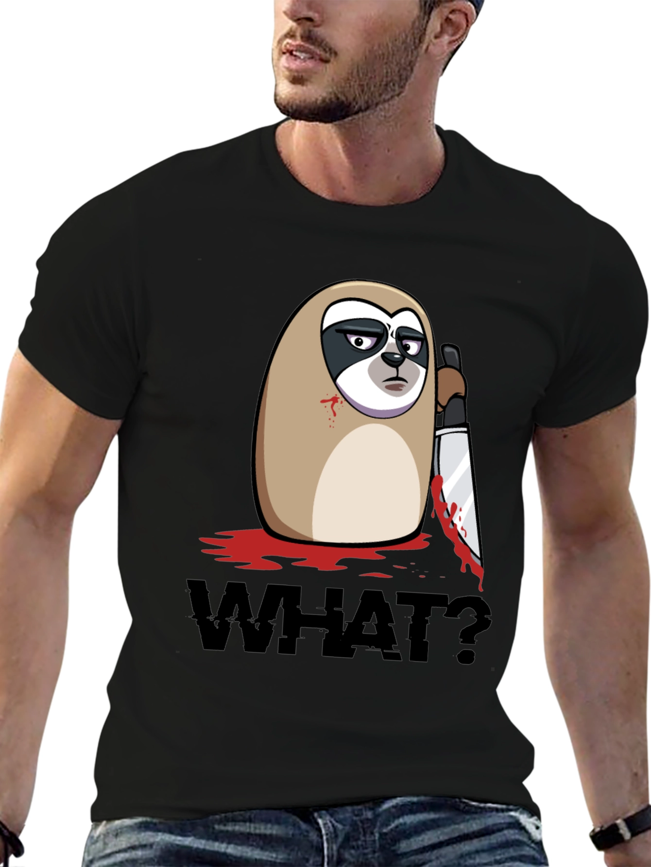 Sloth With Knife Black Graphic Tee