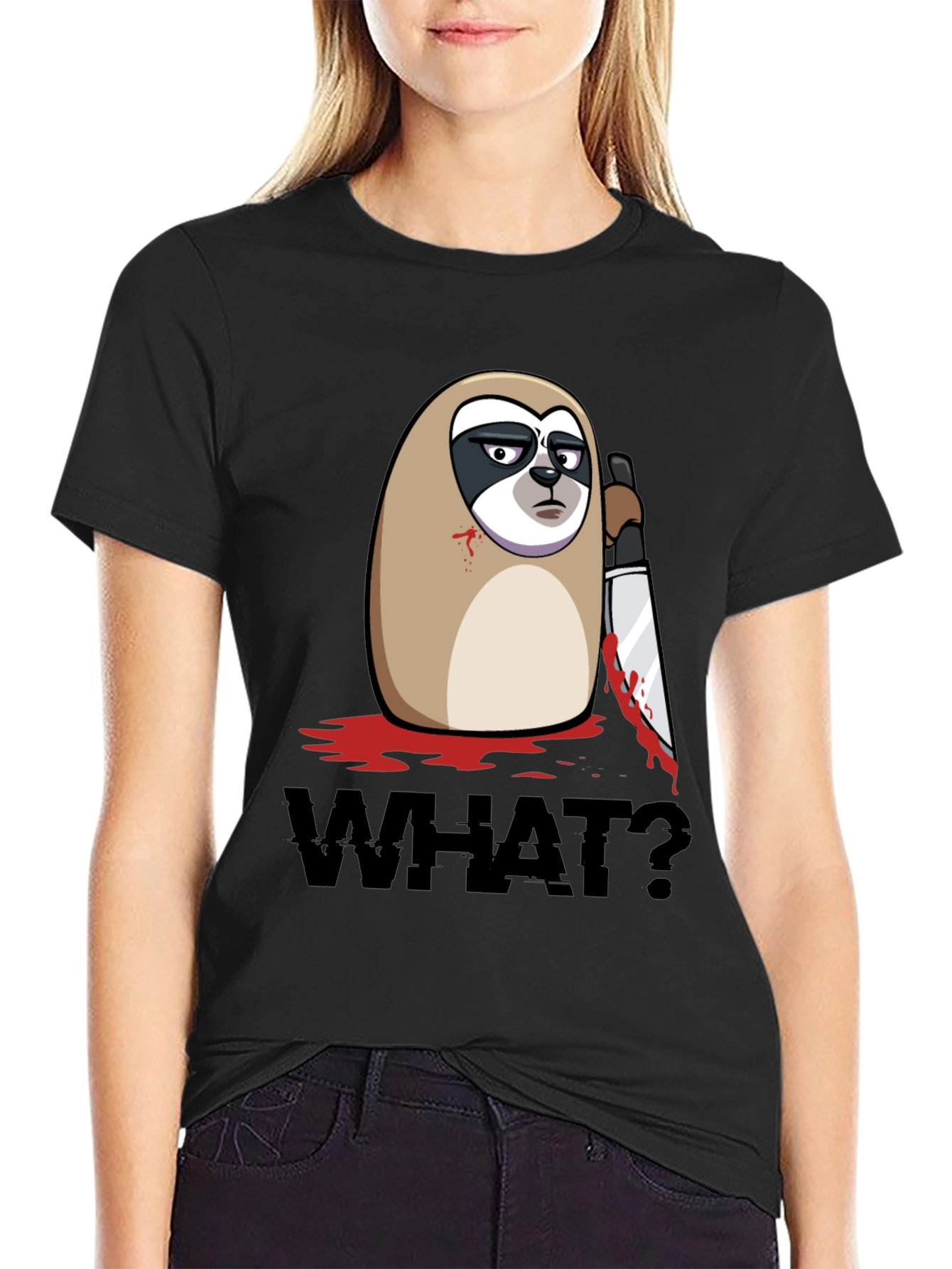 Sloth With Knife Black Graphic Tee