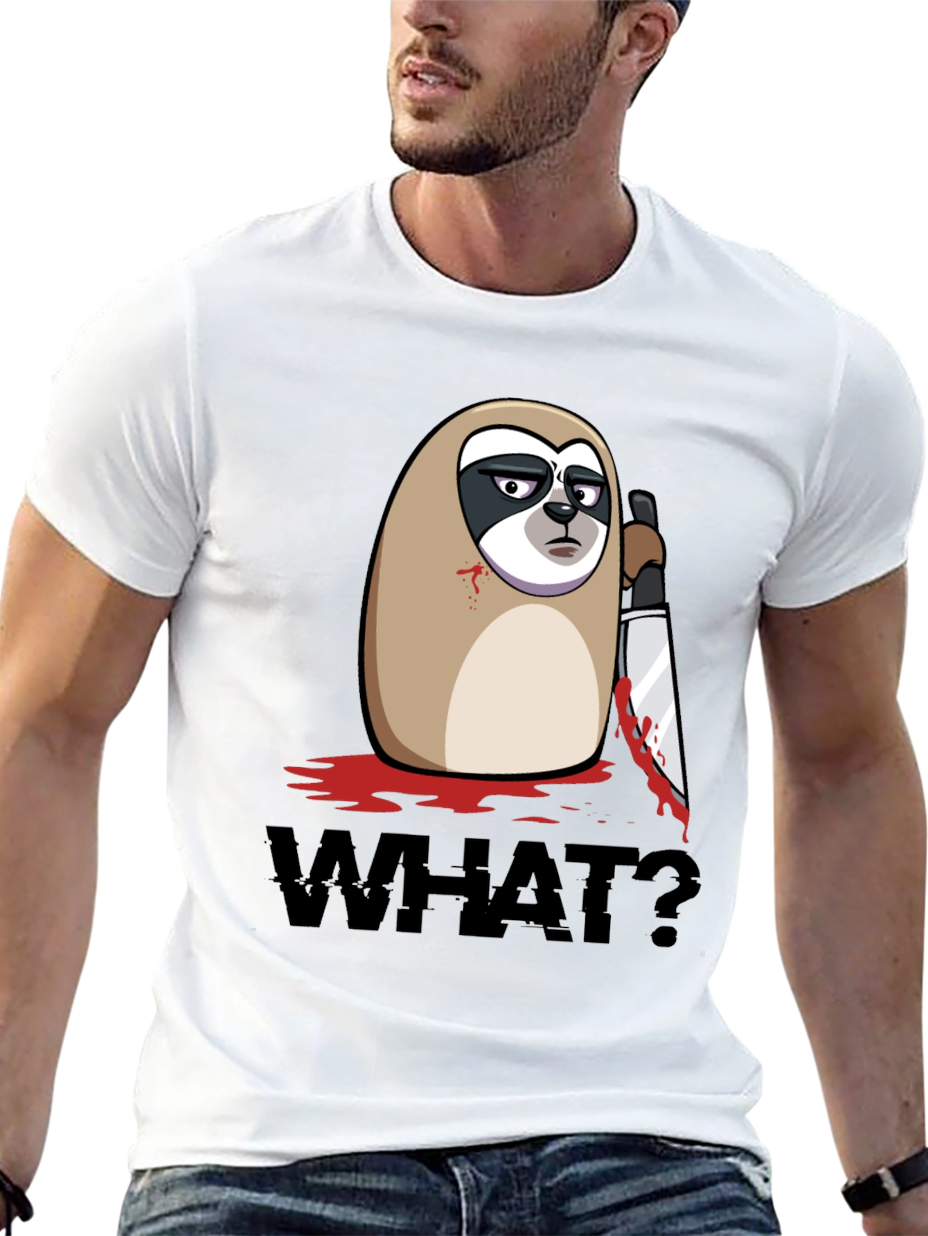 Sloth With Knife Black Graphic Tee