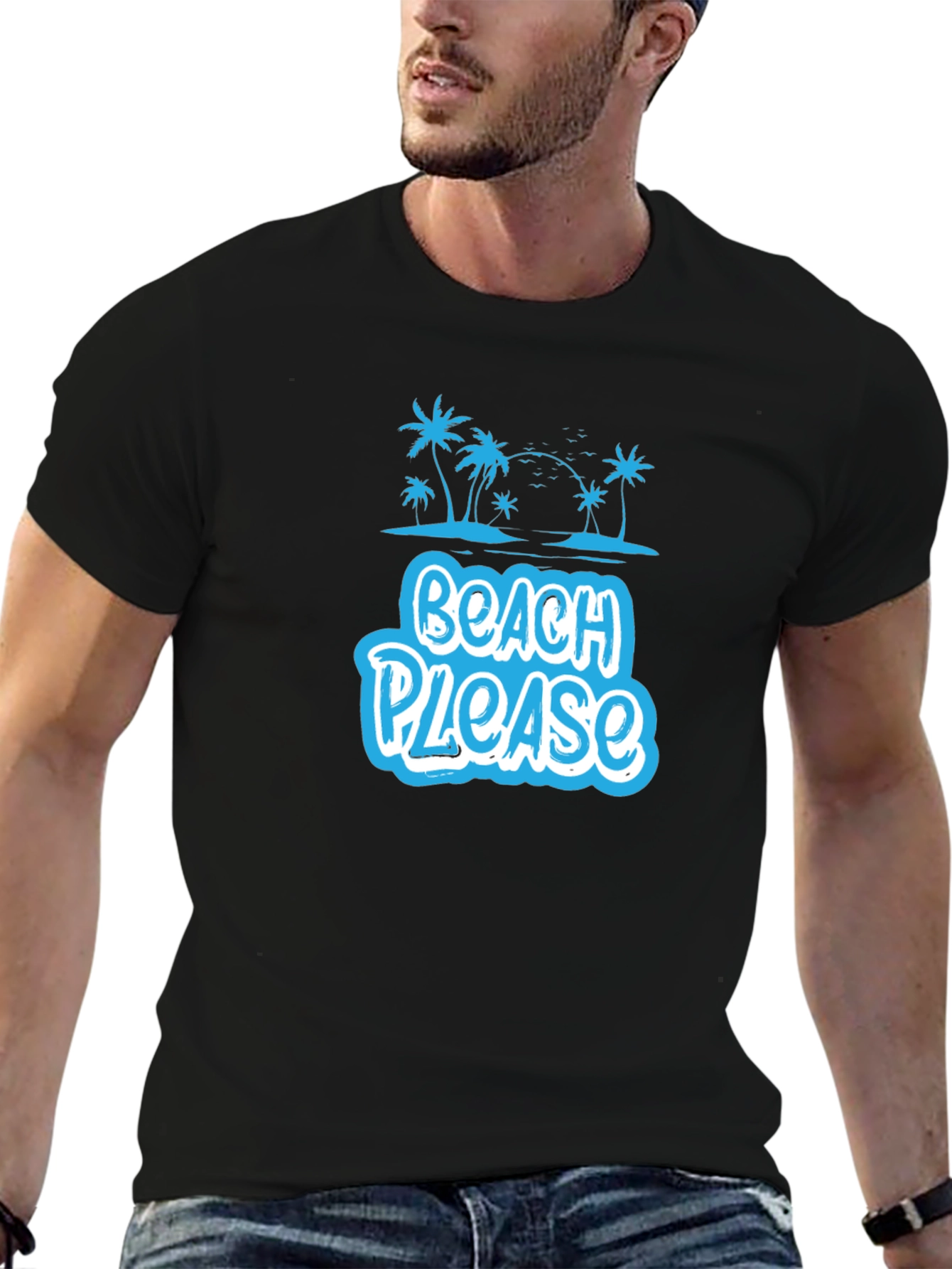 Beach Please Graphic Tee - Black Cotton Shirt