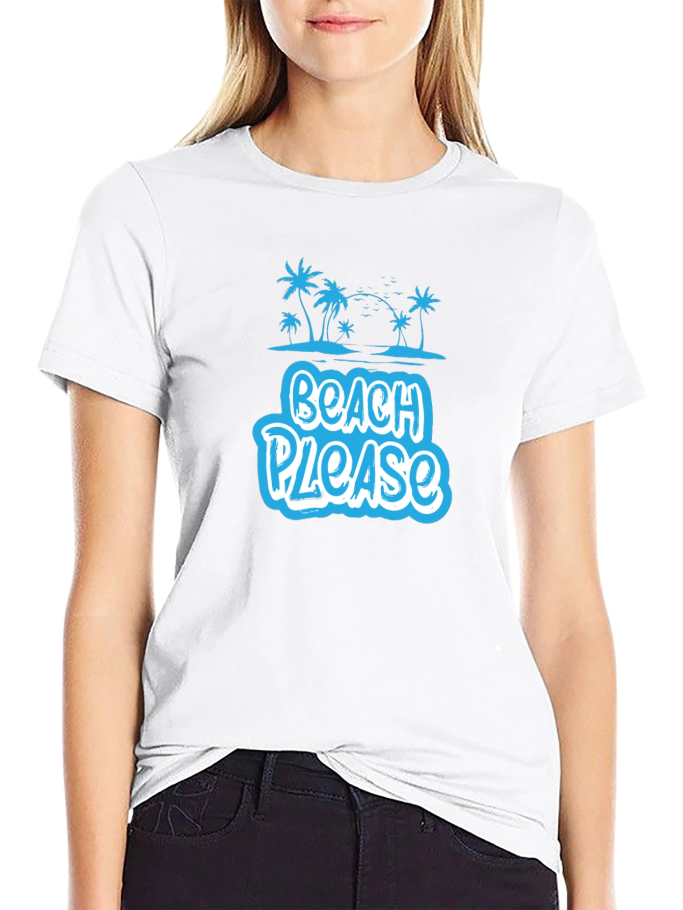 Beach Please Graphic Tee - Black Cotton Shirt