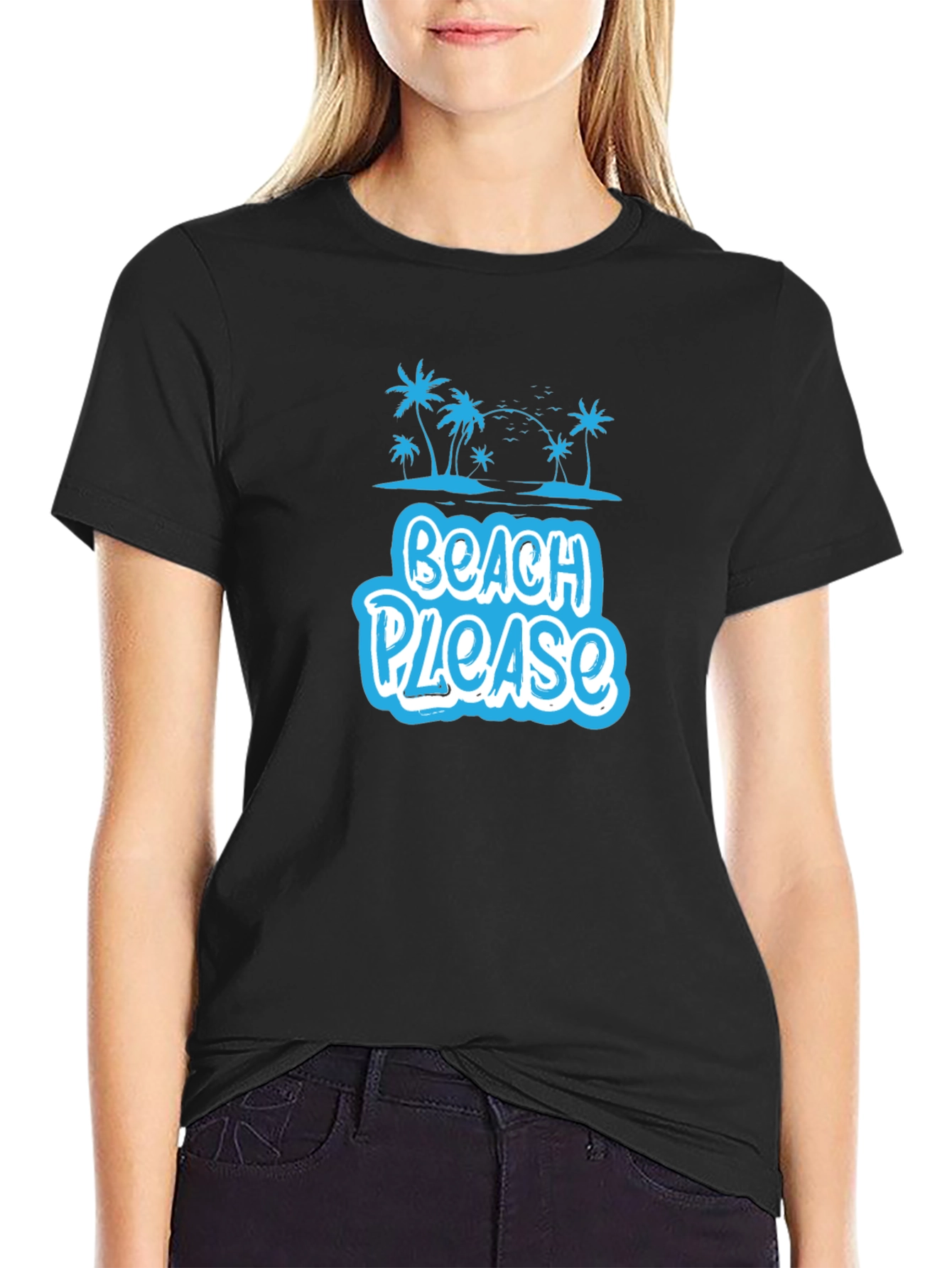 Beach Please Graphic Tee - Black Cotton Shirt