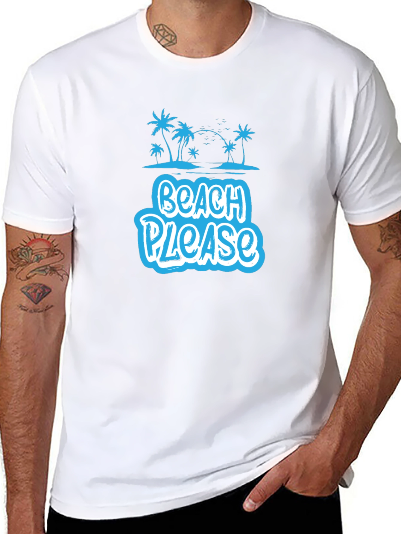Beach Please Graphic Tee - Black Cotton Shirt