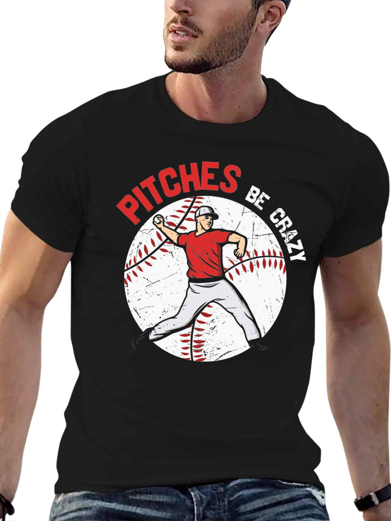 Pitches Be Crazy Baseball Graphic T-Shirt