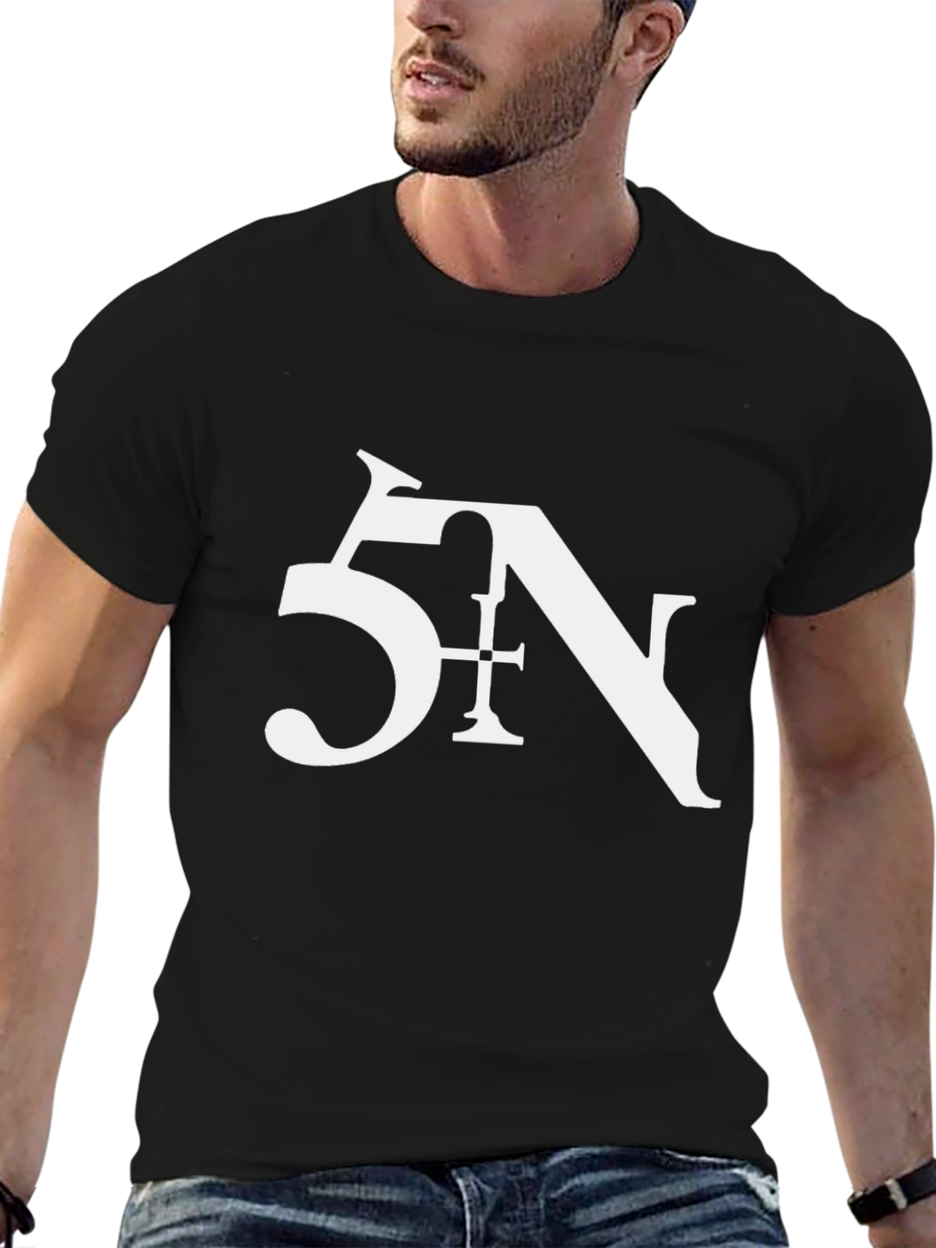 Stylish Black Tee with Bold 5N Graphic Print