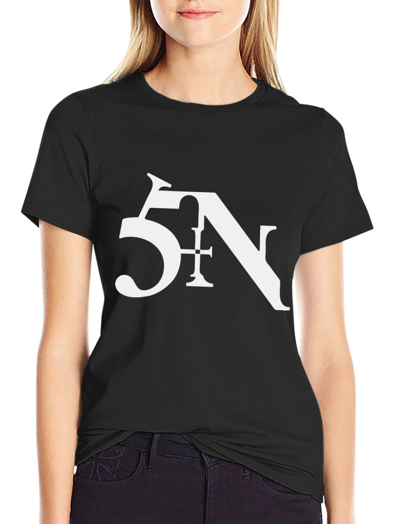 Stylish Black Tee with Bold 5N Graphic Print