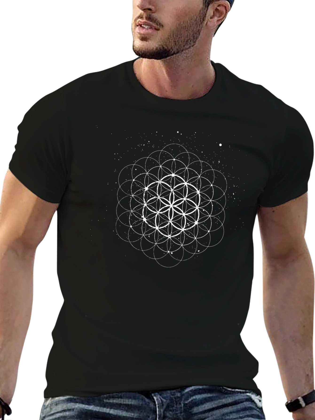 Sacred Geometry Black T-Shirt - Flower of Life Tee
