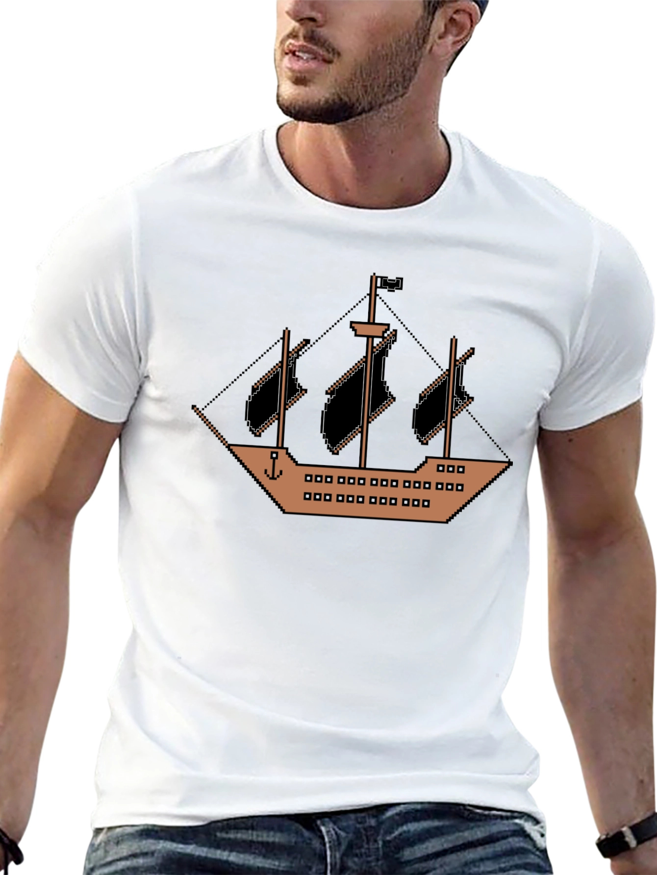 Pixel Pirate Ship Black T-Shirt