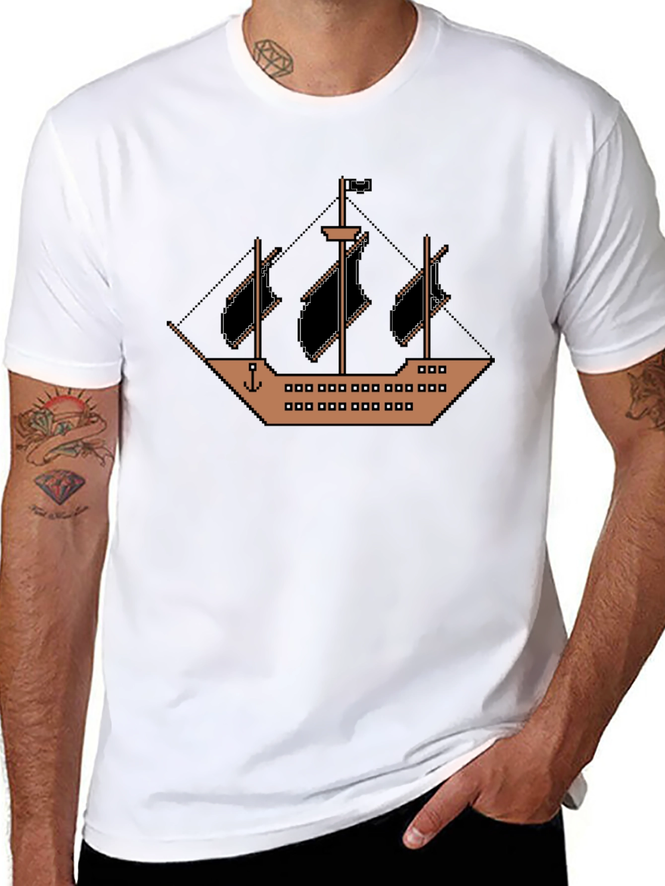 Pixel Pirate Ship Black T-Shirt