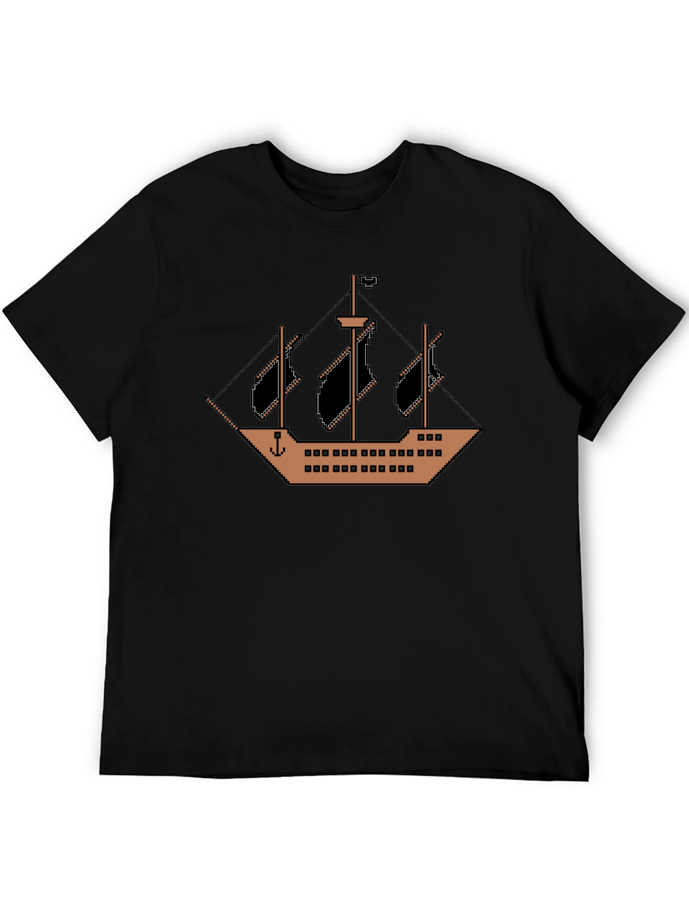 Pixel Pirate Ship Black T-Shirt