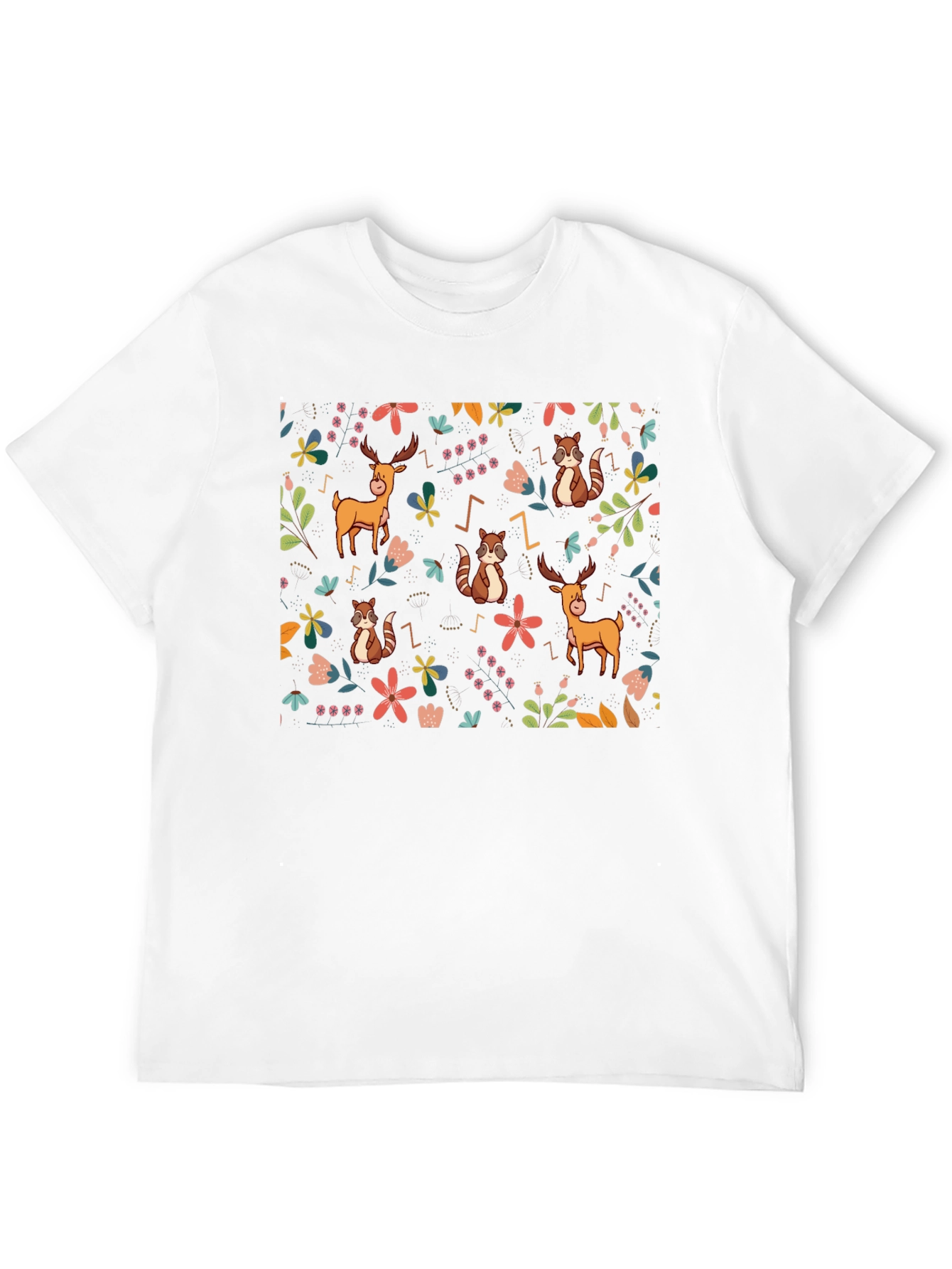 Whimsical Forest Print Black T-Shirt