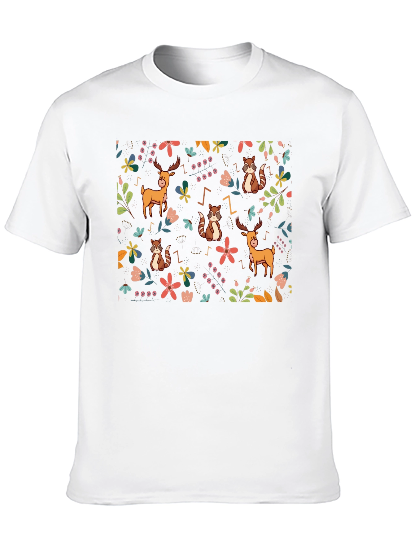 Whimsical Forest Print Black T-Shirt