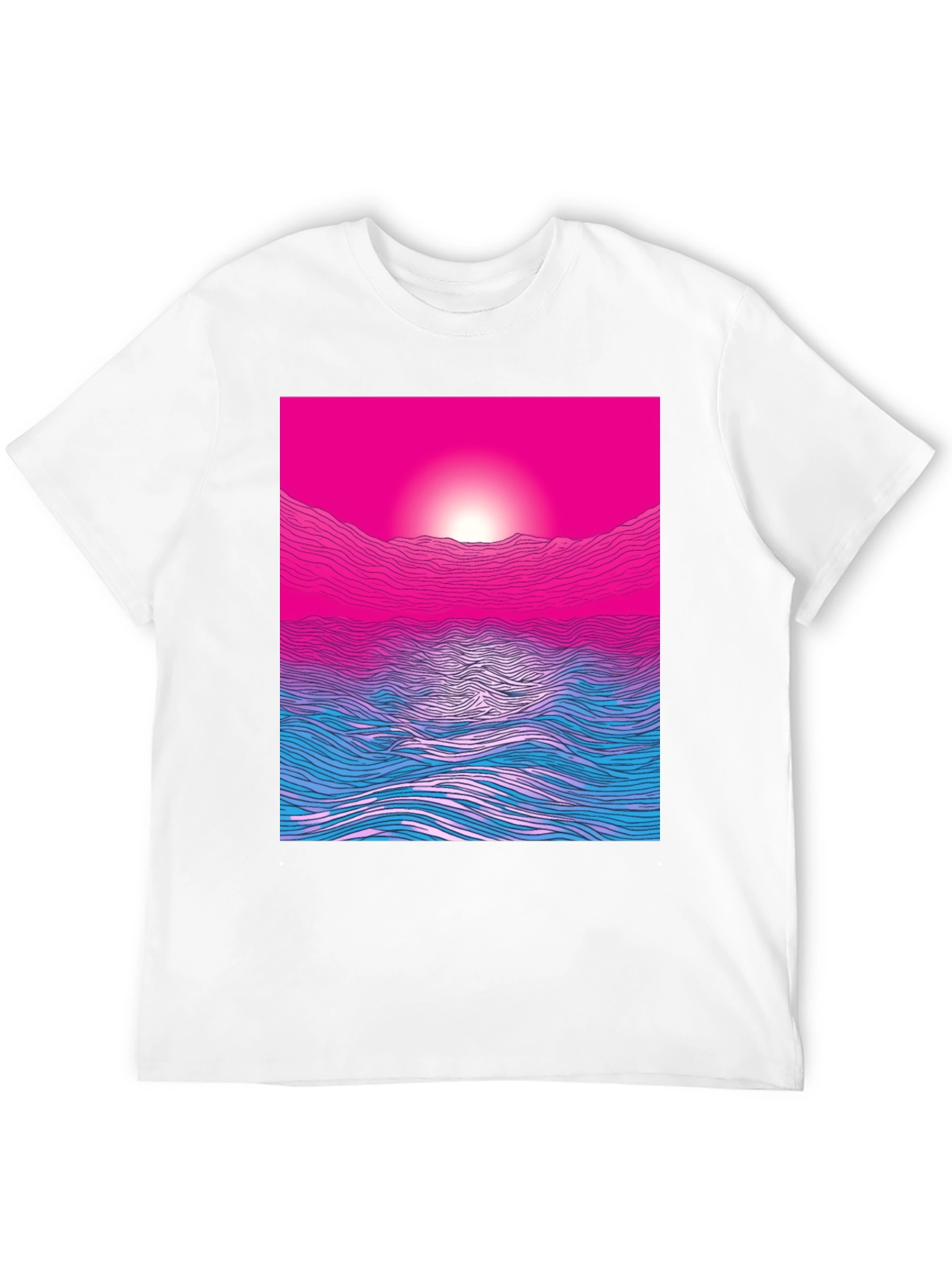 Sunset Waves Graphic Tee - Modern Print Soft Cotton