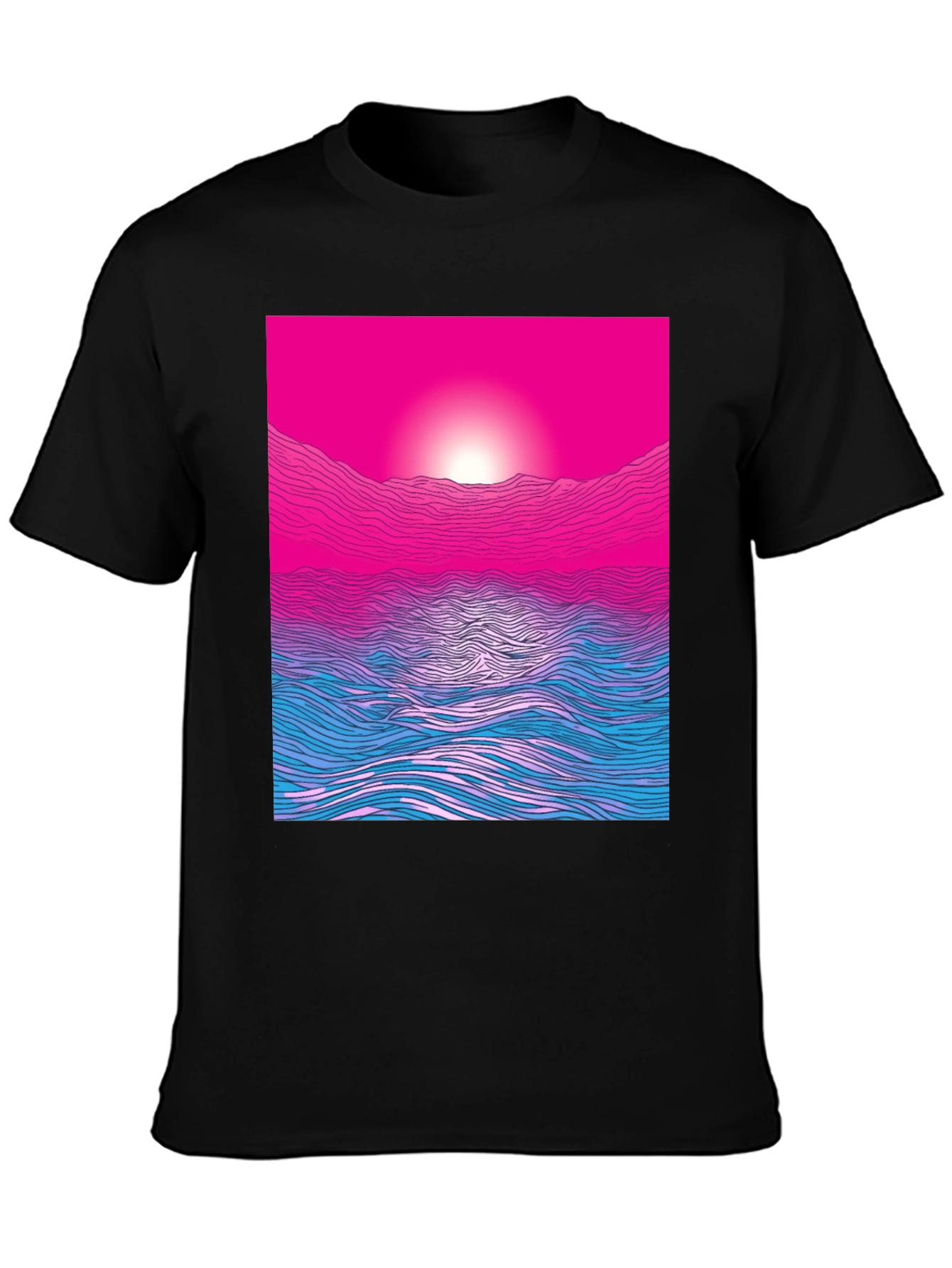 Sunset Waves Graphic Tee - Modern Print Soft Cotton