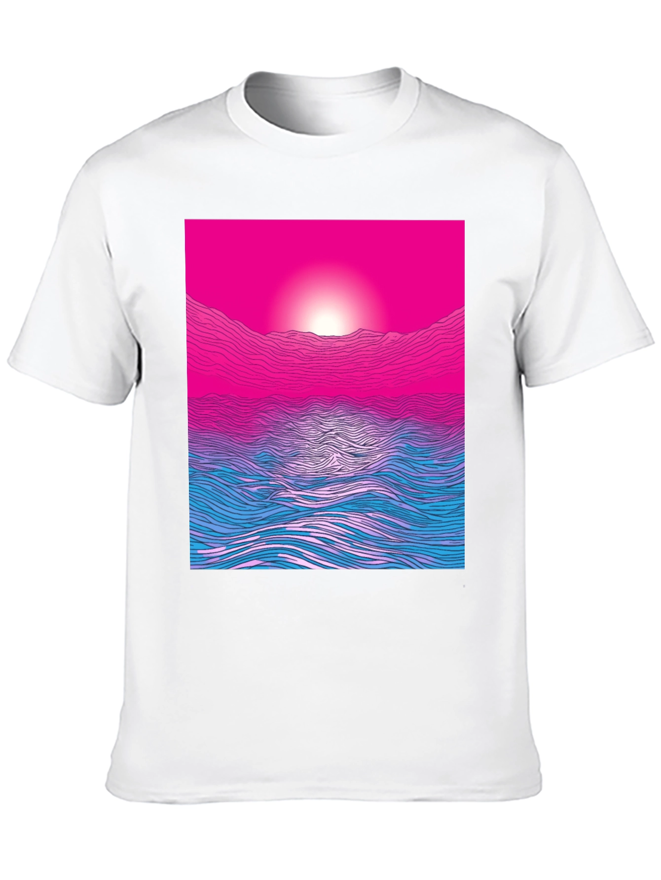 Sunset Waves Graphic Tee - Modern Print Soft Cotton