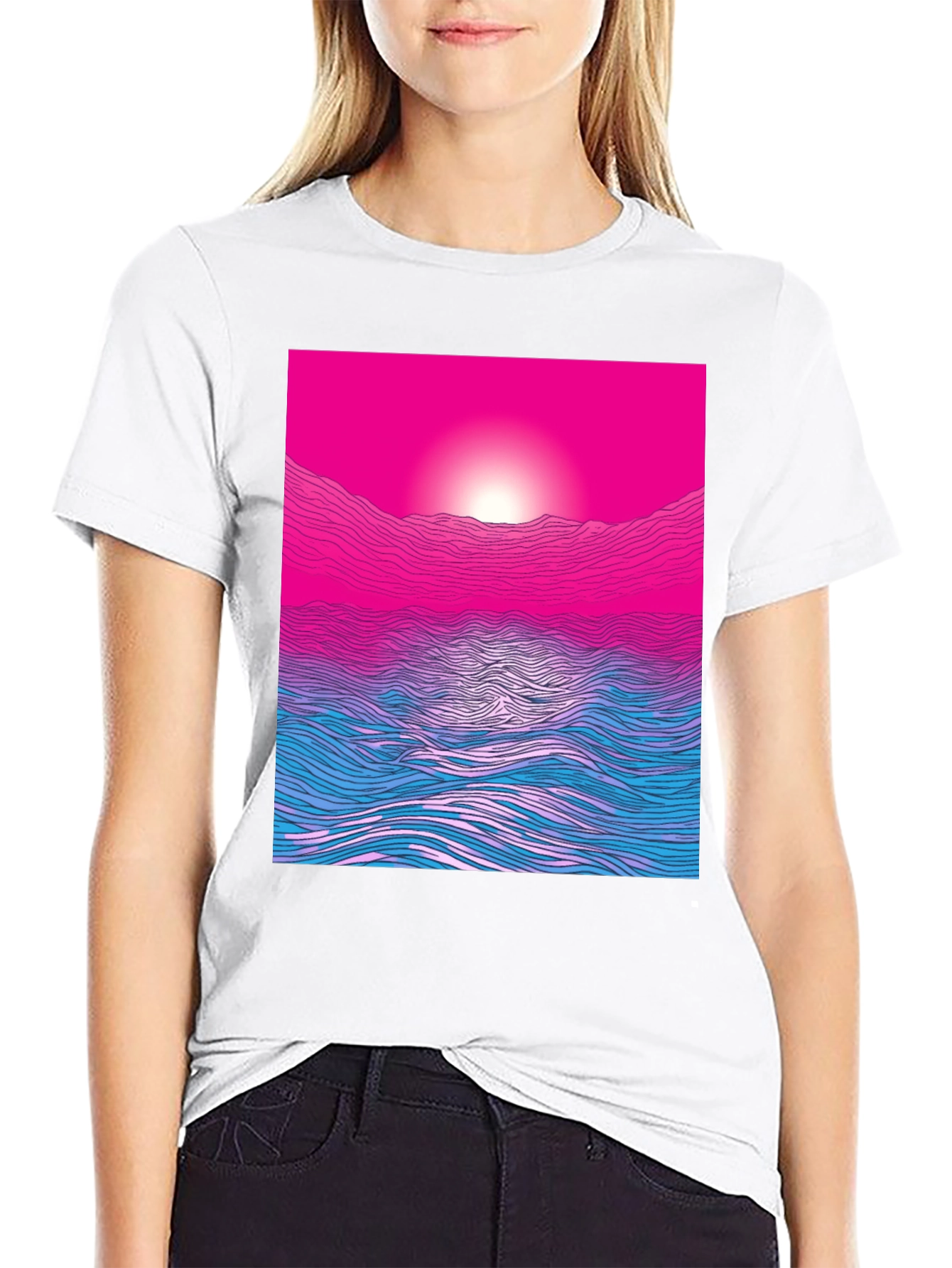 Sunset Waves Graphic Tee - Modern Print Soft Cotton