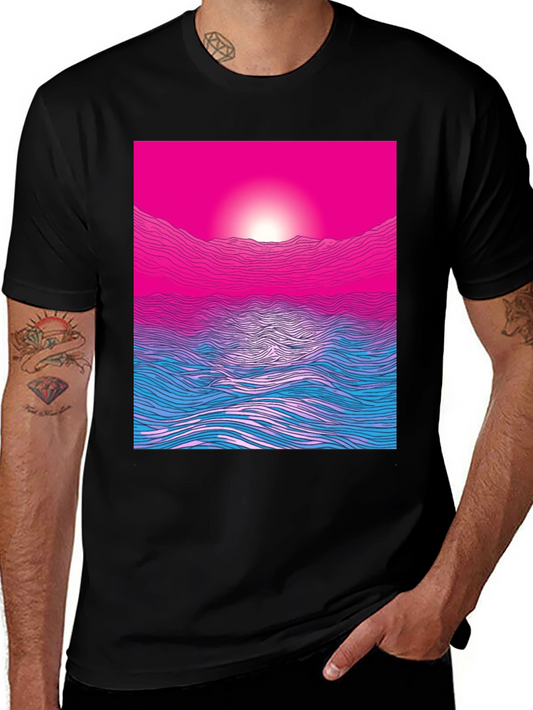 Sunset Waves Graphic Tee - Modern Print Soft Cotton