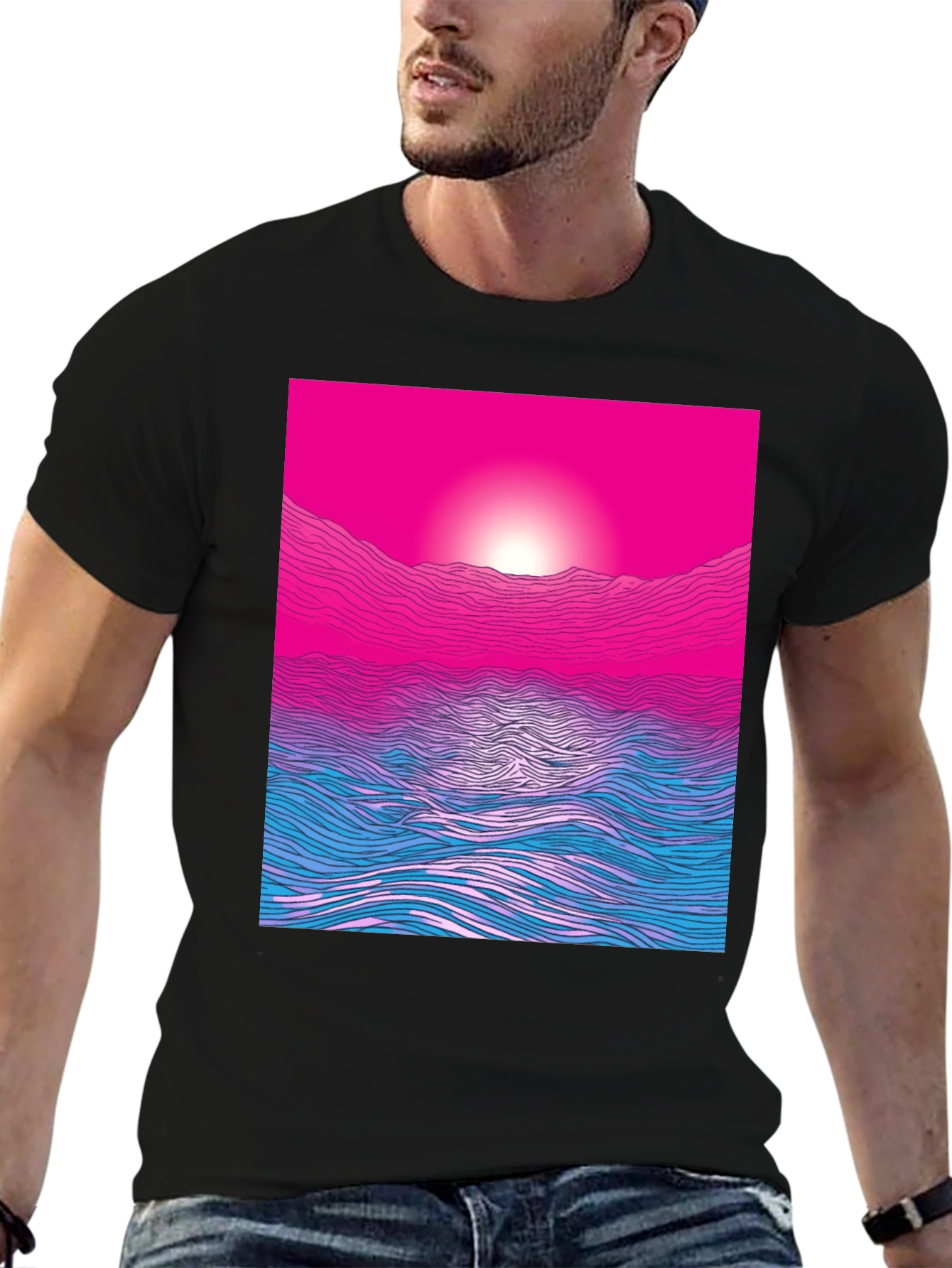 Sunset Waves Graphic Tee - Modern Print Soft Cotton