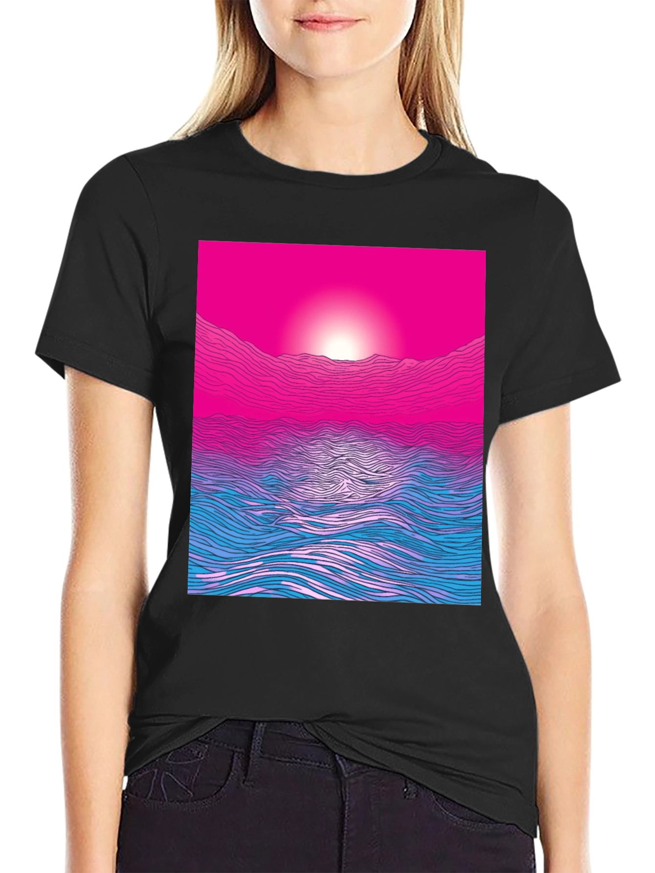 Sunset Waves Graphic Tee - Modern Print Soft Cotton