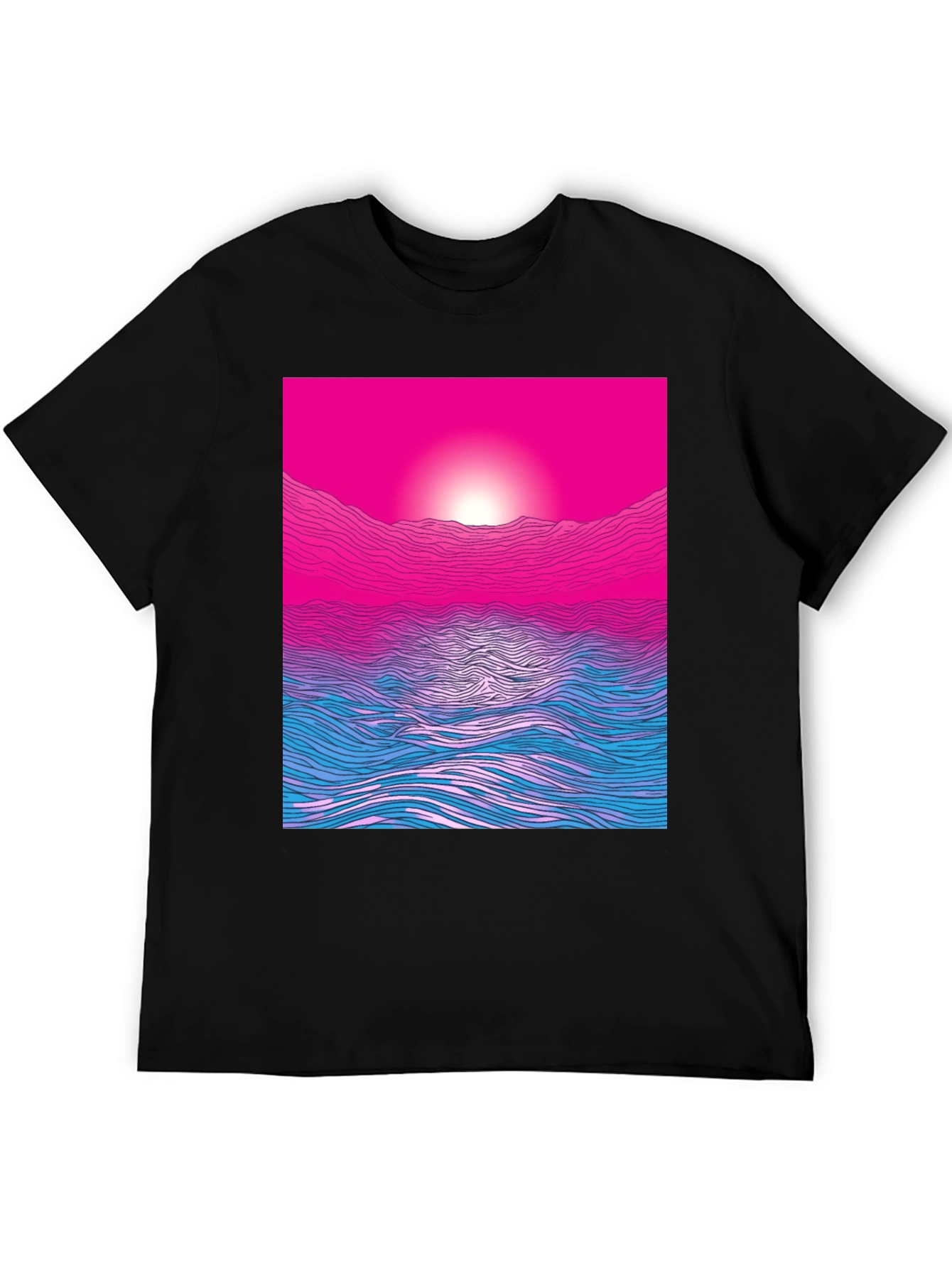 Sunset Waves Graphic Tee - Modern Print Soft Cotton