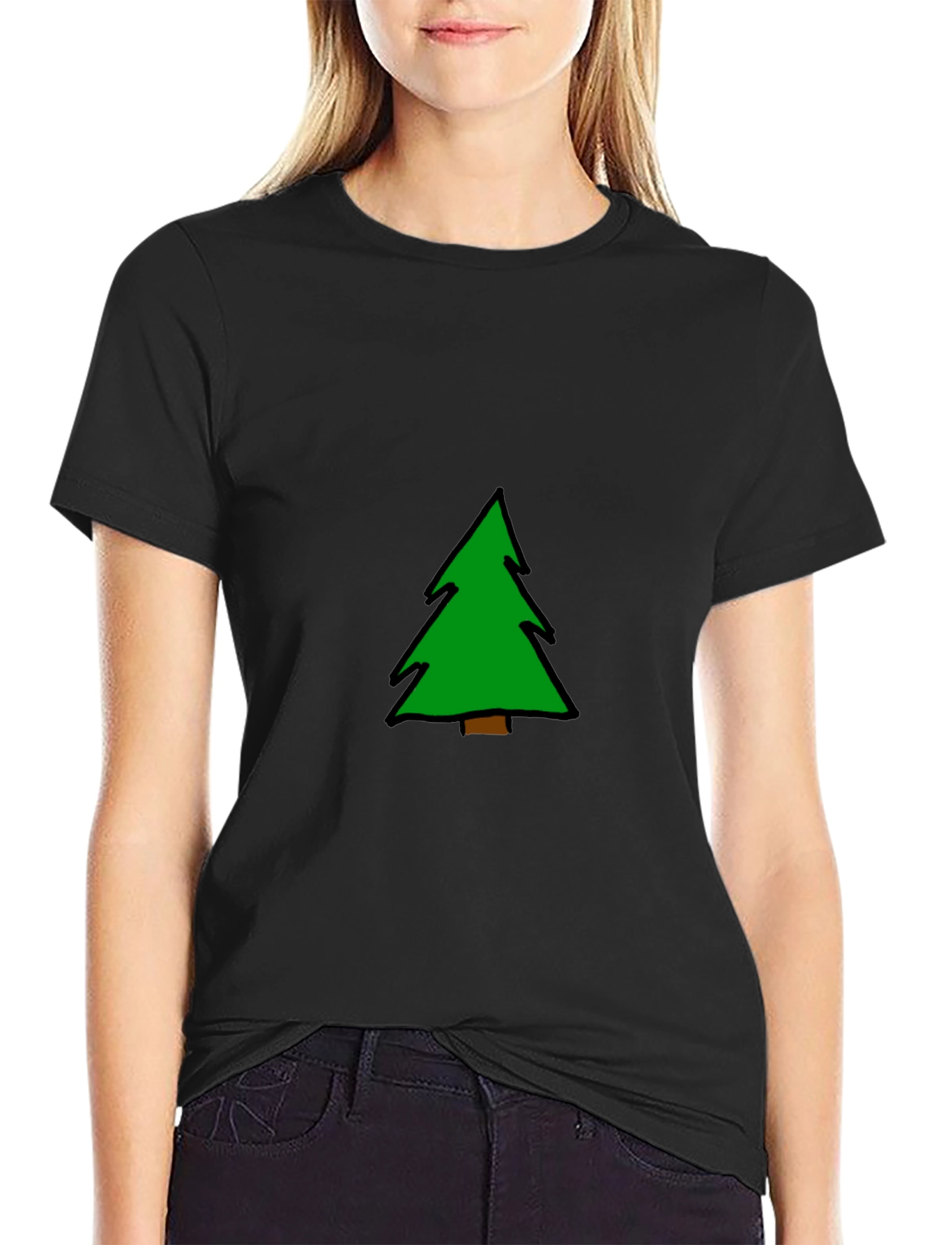 Christmas Tree Graphic Tee - Black Cotton Blend