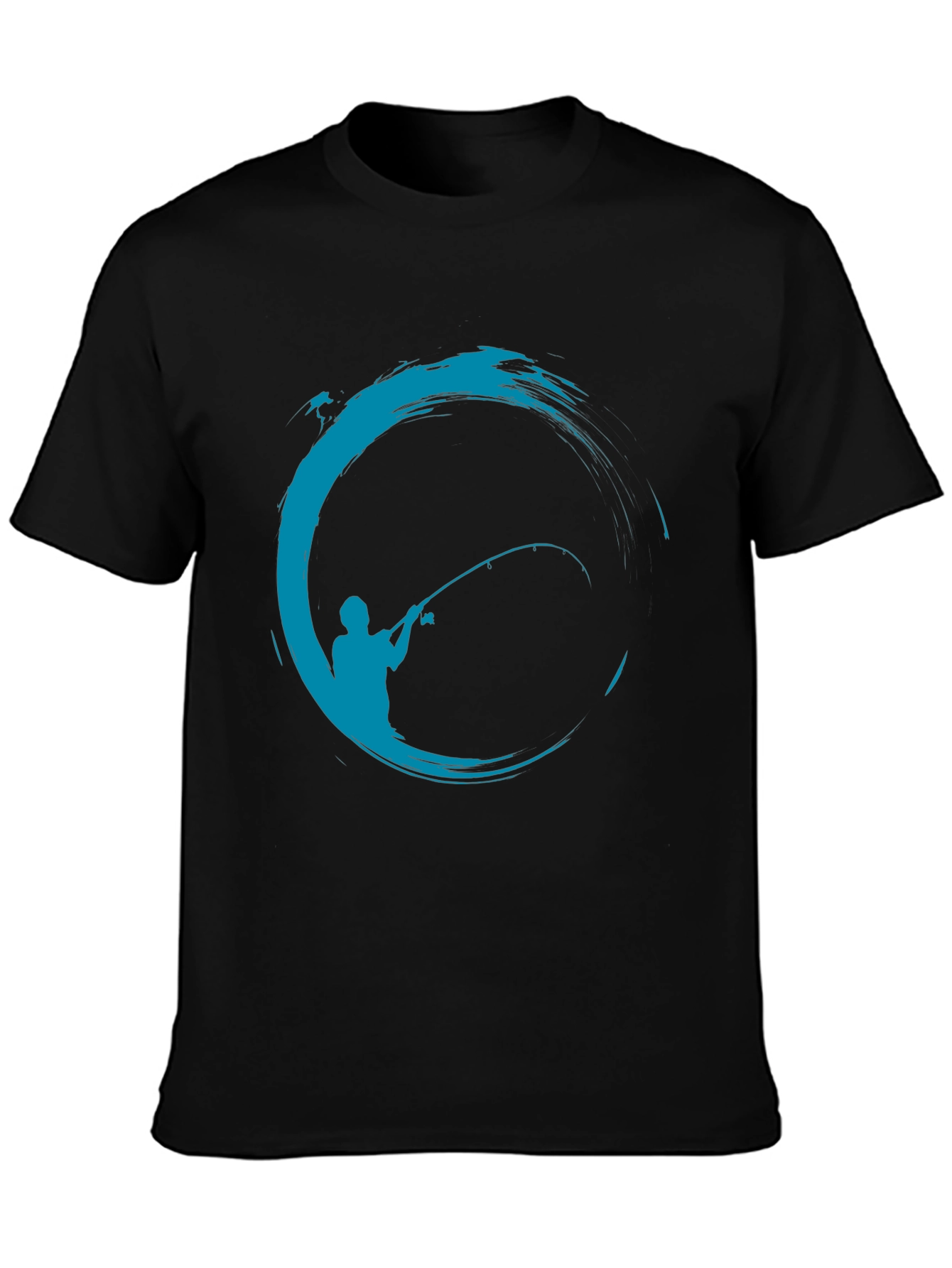 Fishing Graphic T-Shirt - Black Cotton Blend