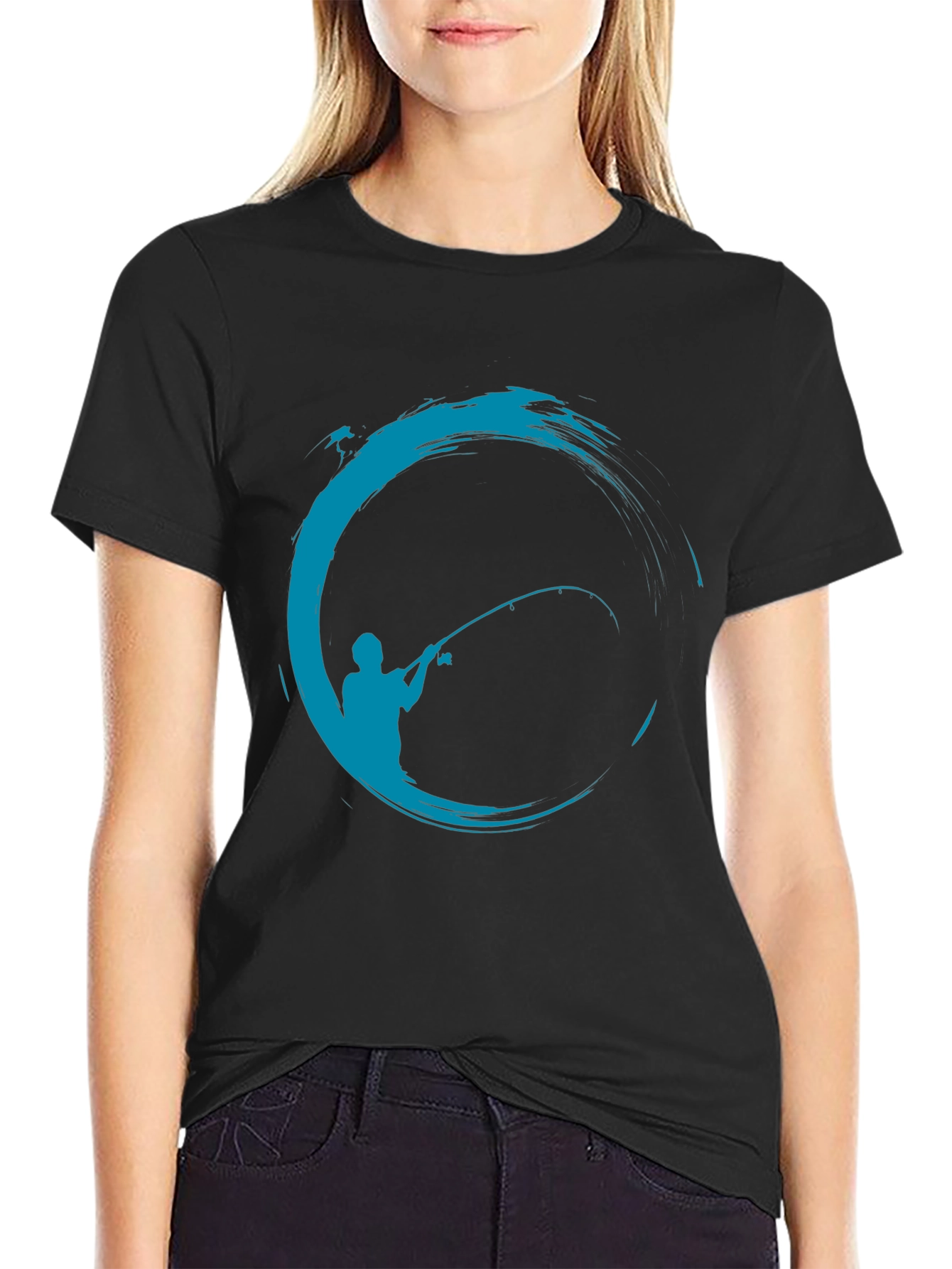 Fishing Graphic T-Shirt - Black Cotton Blend