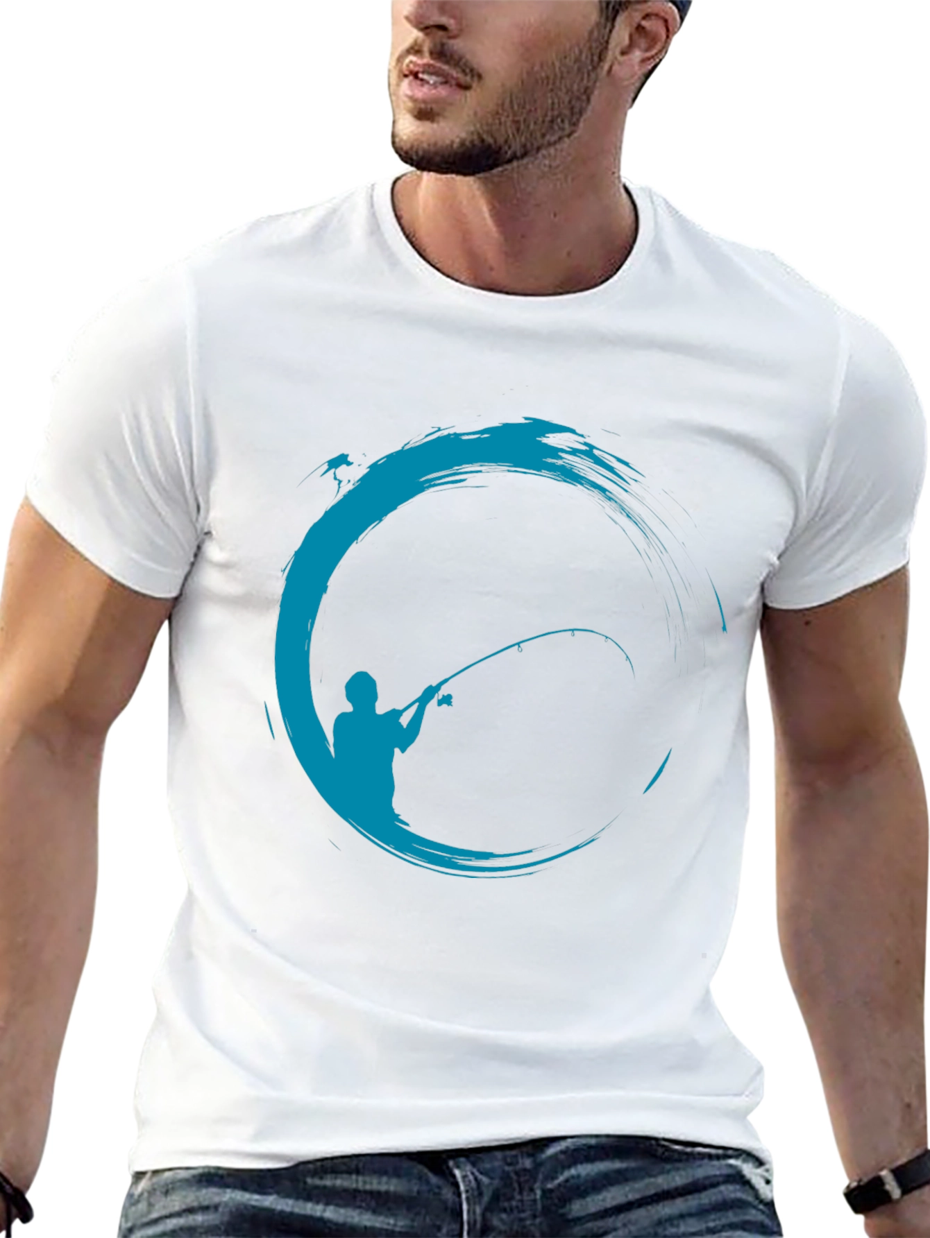 Fishing Graphic T-Shirt - Black Cotton Blend