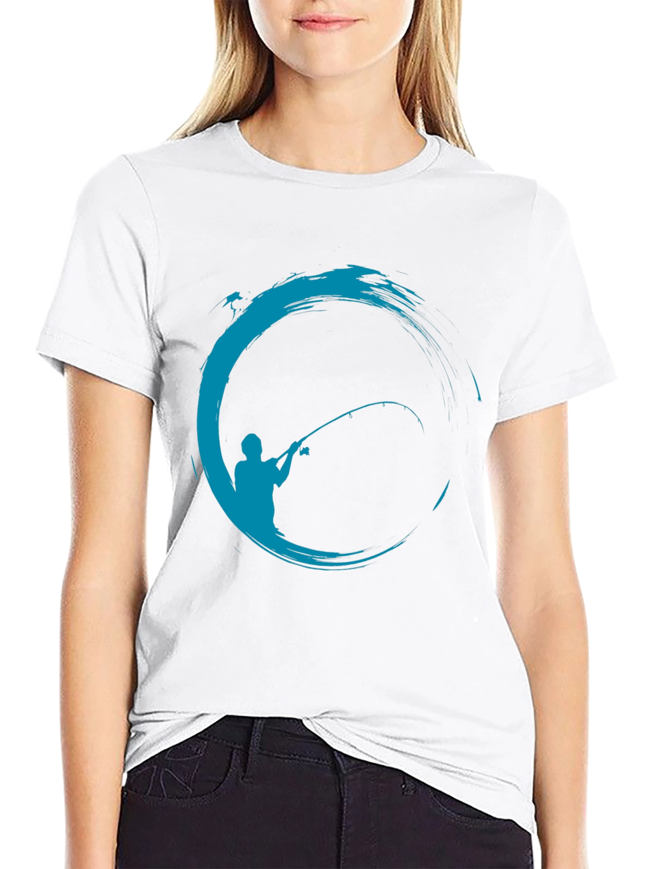 Fishing Graphic T-Shirt - Black Cotton Blend