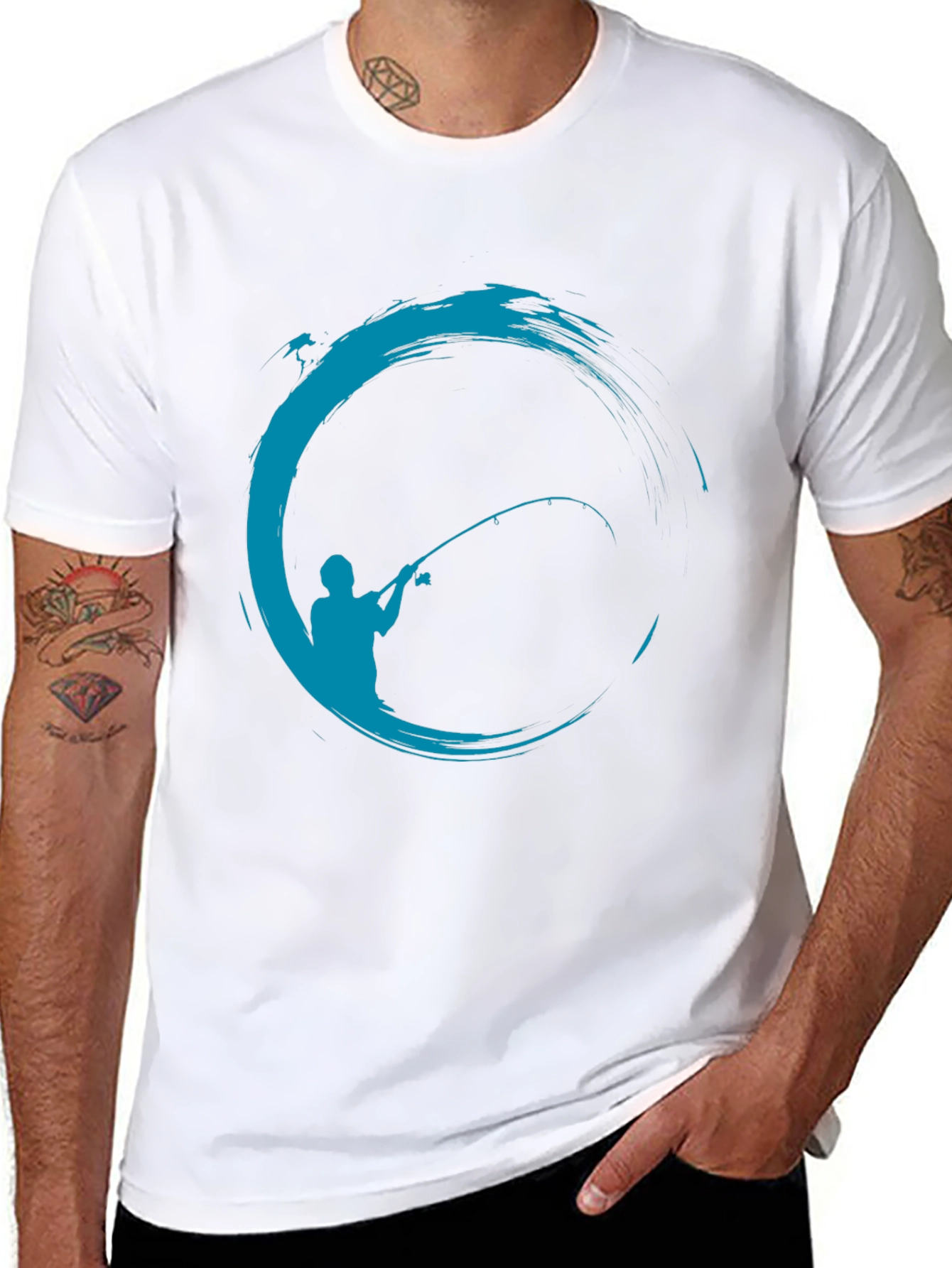 Fishing Graphic T-Shirt - Black Cotton Blend