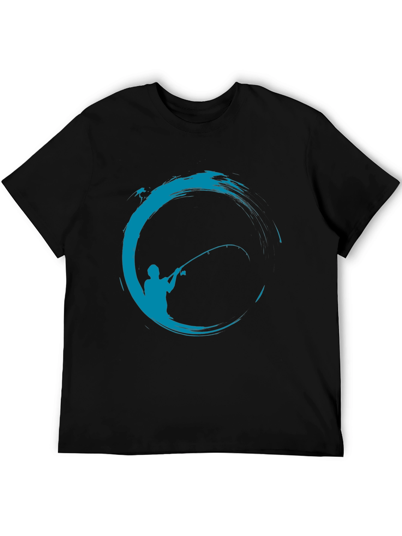 Fishing Graphic T-Shirt - Black Cotton Blend