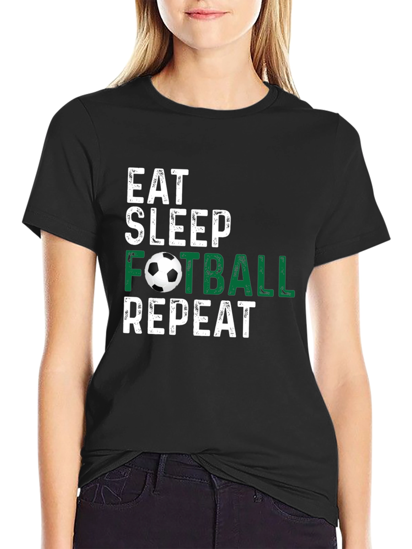 Eat Sleep Football Repeat Black T-Shirt