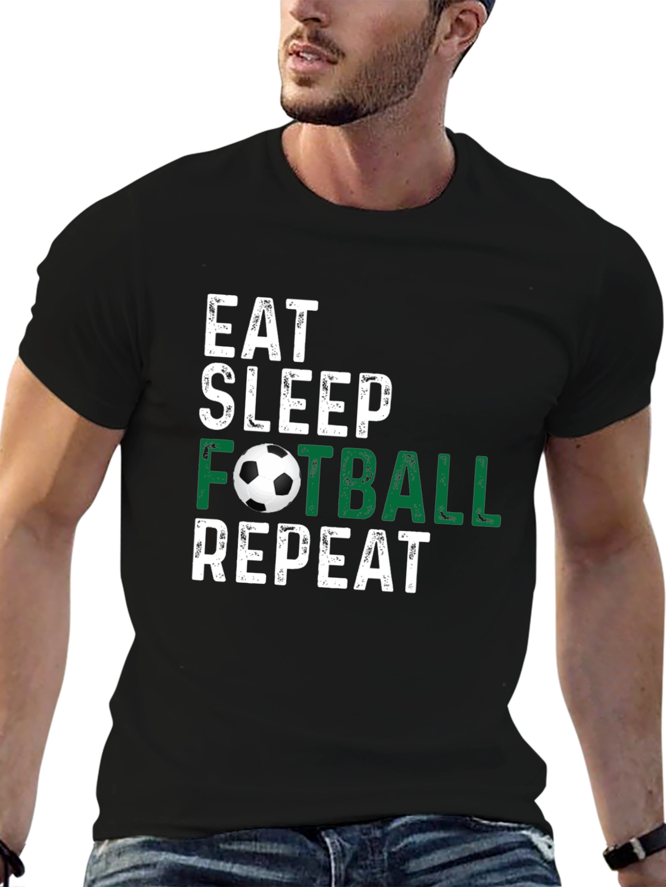 Eat Sleep Football Repeat Black T-Shirt
